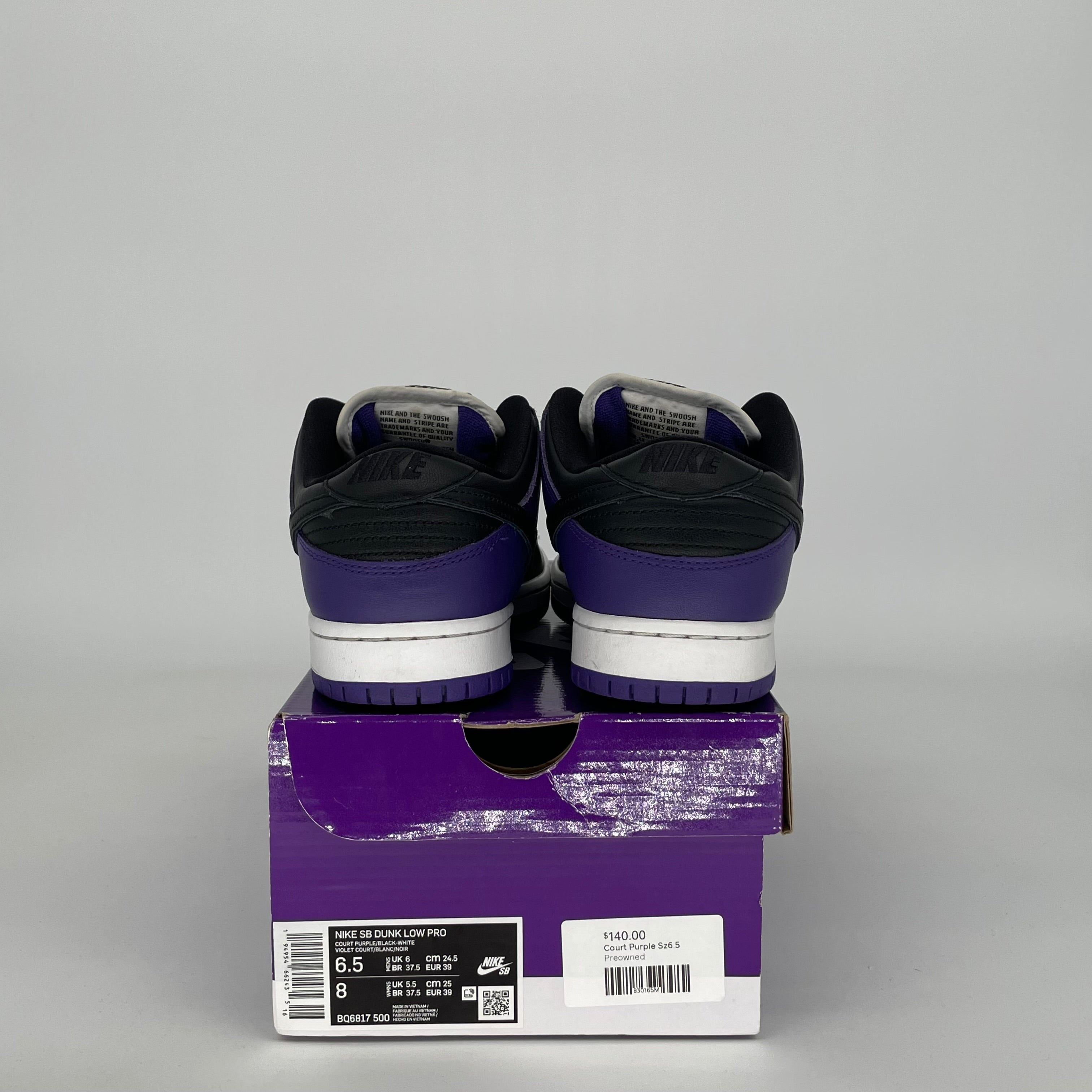 NIKE SB DUNK LOW COURT PURPLE SIZE 6.5 BQ6817-500