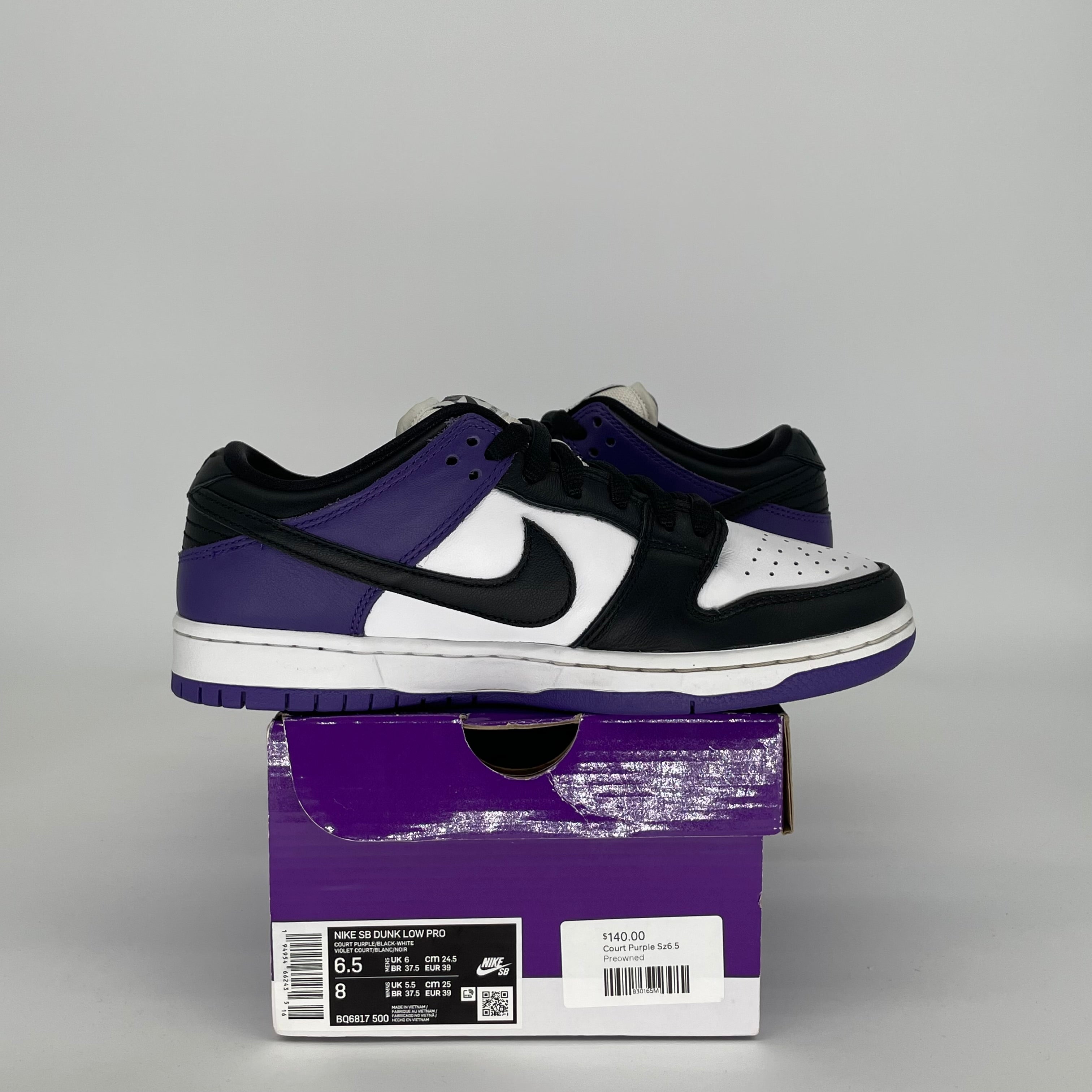 NIKE SB DUNK LOW COURT PURPLE SIZE 6.5 BQ6817-500