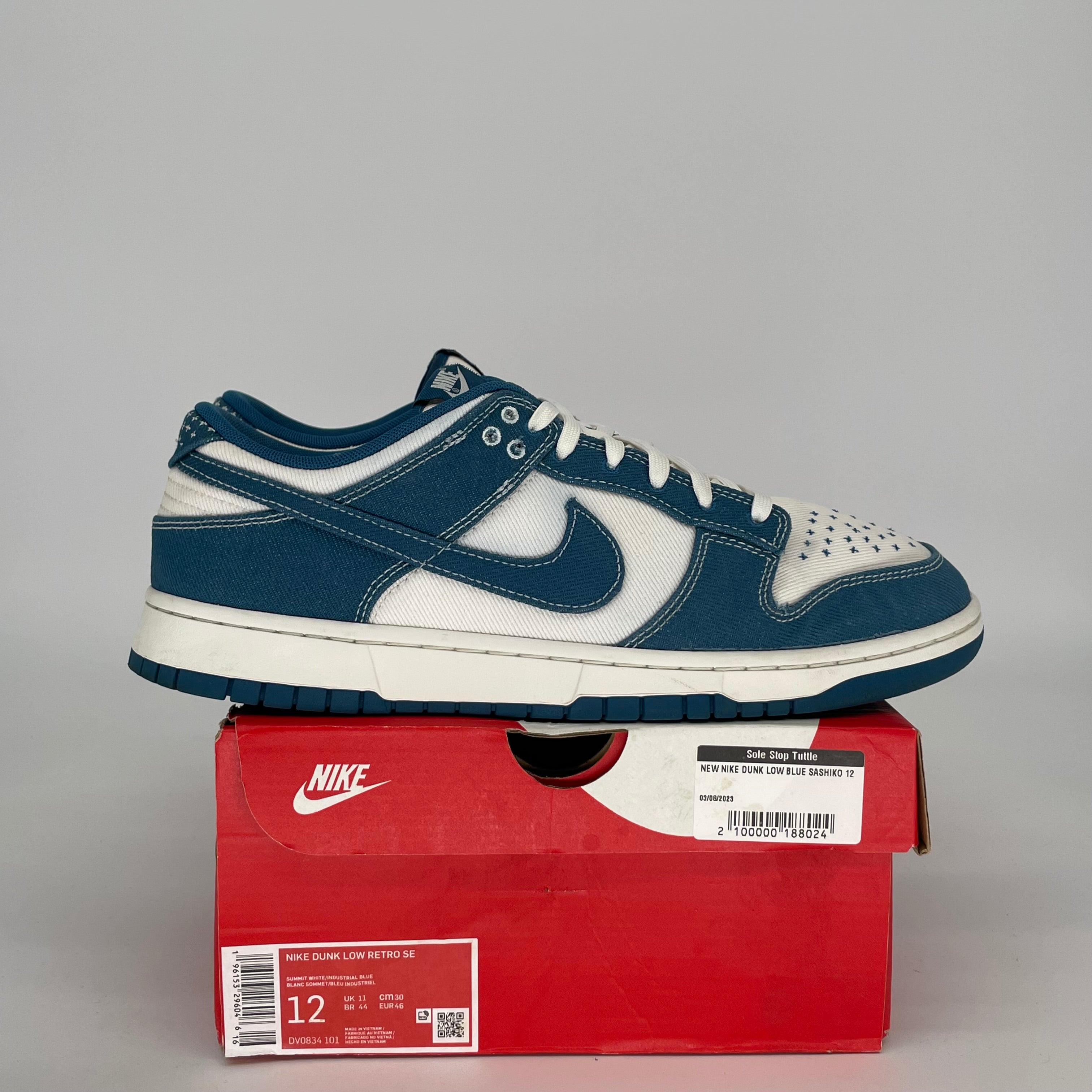 NIKE DUNK LOW INDUSTRIAL BLUE SASHIKO SIZE 12 DV0834-101