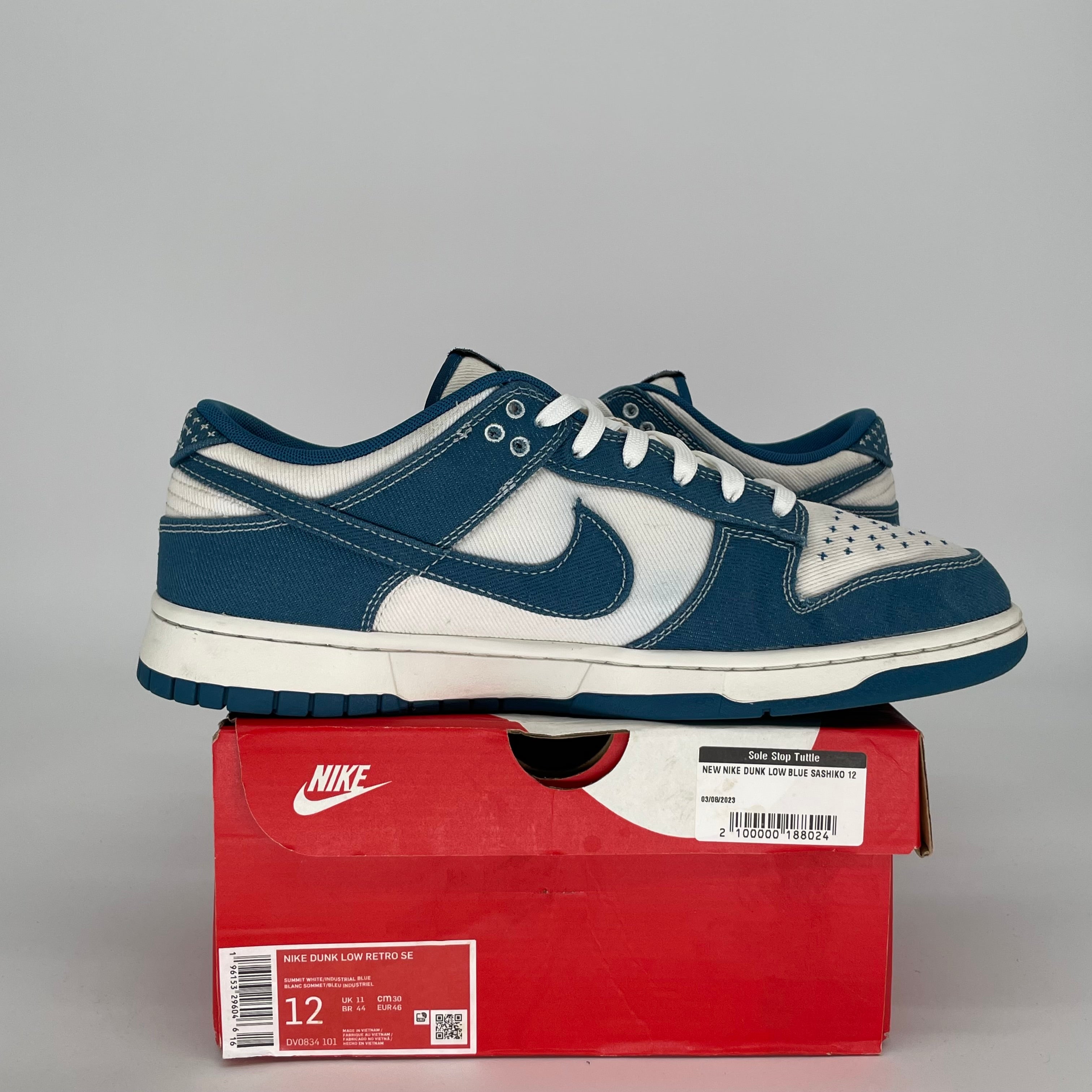 NIKE DUNK LOW INDUSTRIAL BLUE SASHIKO SIZE 12 DV0834-101