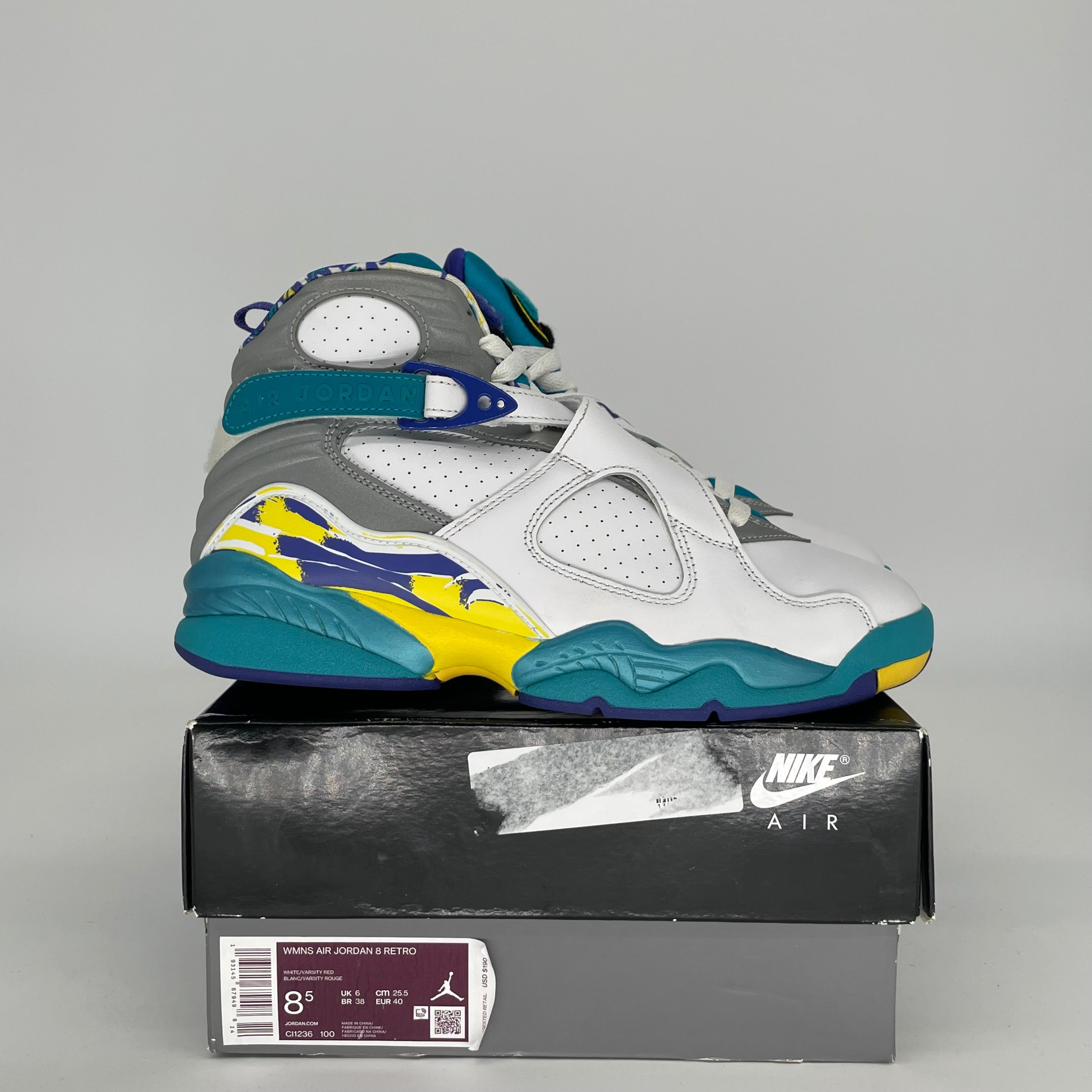 AIR JORDAN 8 WHITE AQUA W SIZE 7/8.5W CI1236-100