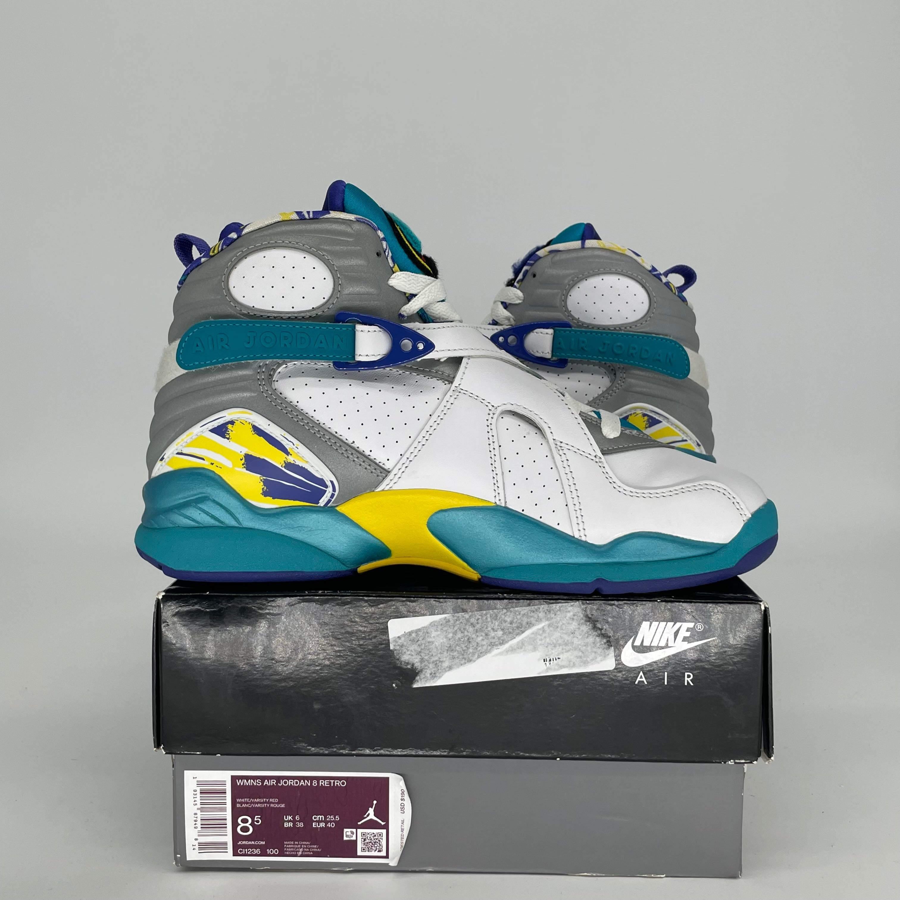 AIR JORDAN 8 WHITE AQUA W SIZE 7/8.5W CI1236-100