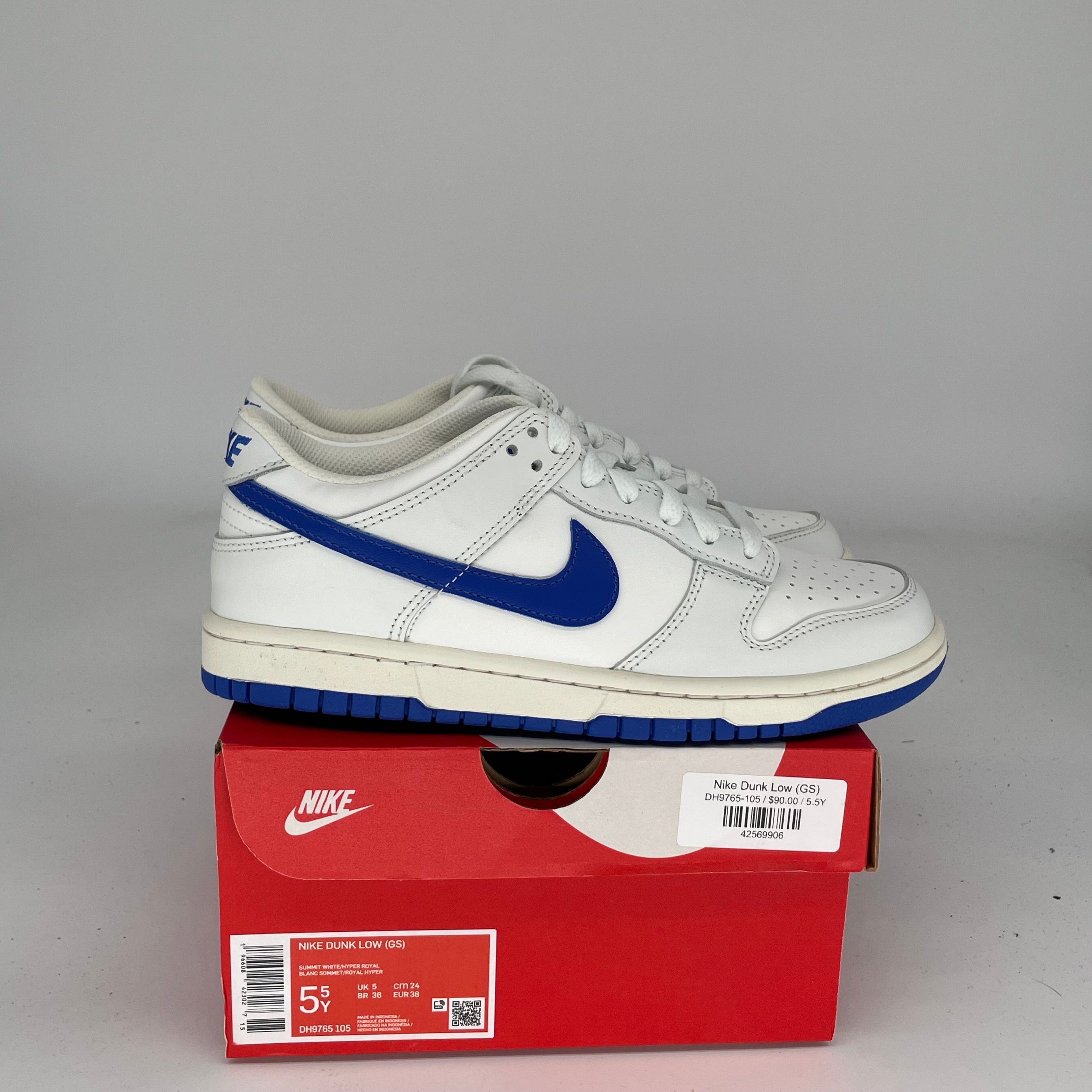 NIKE DUNK LOW SUMMIT WHITE HYPER ROYAL SIZE 5.5Y DH9765-105