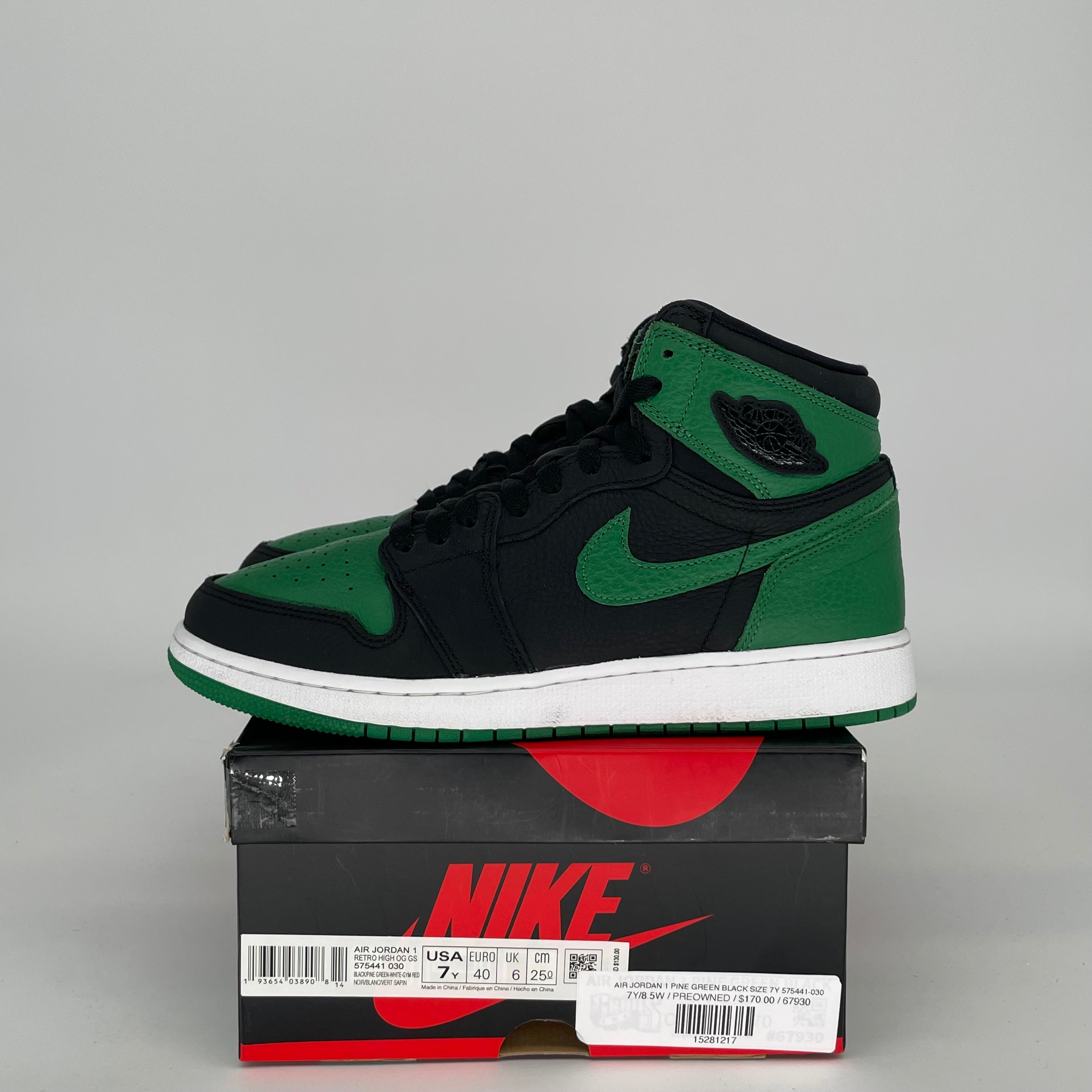 AIR JORDAN 1 PINE GREEN BLACK SIZE 7Y 575441-030