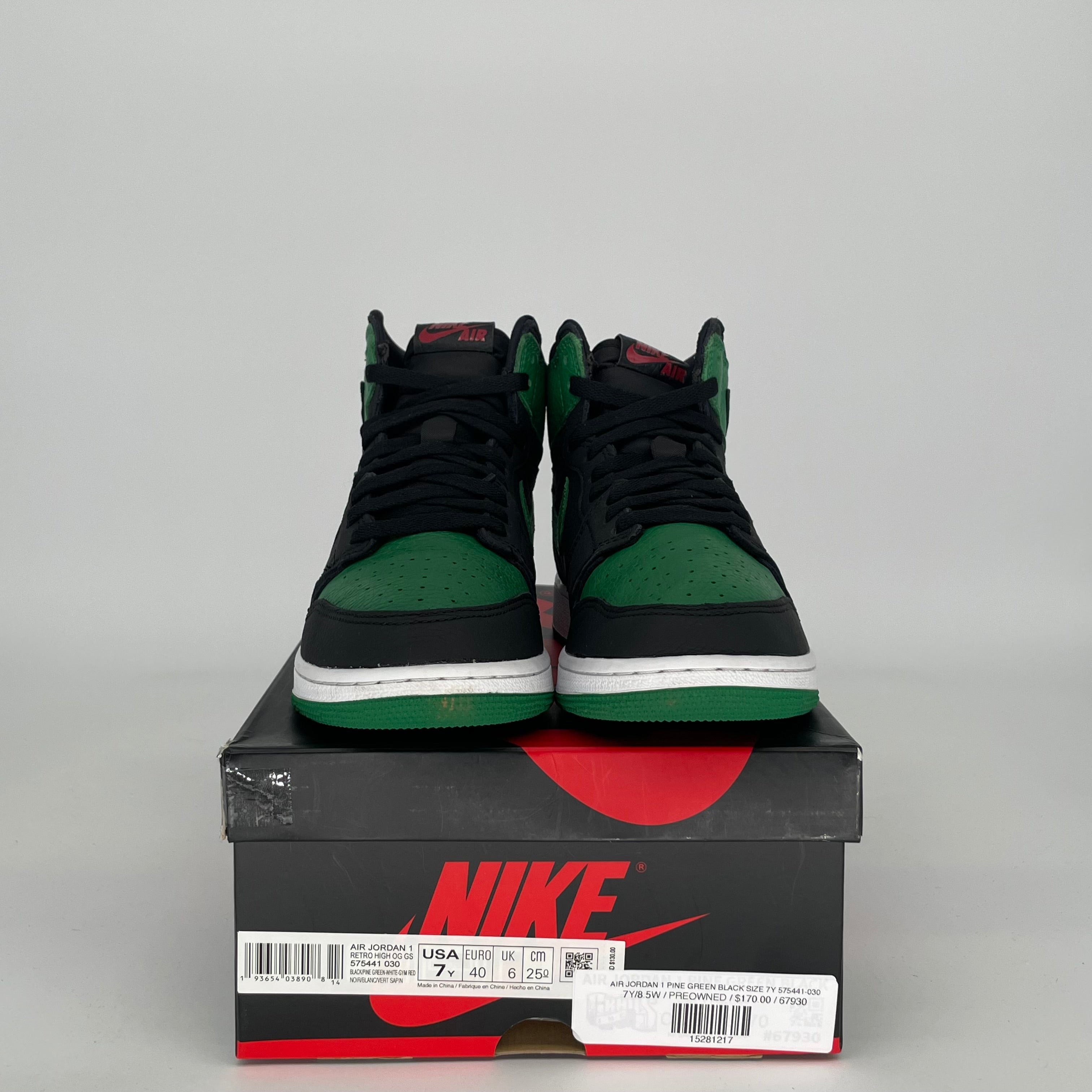 AIR JORDAN 1 PINE GREEN BLACK SIZE 7Y 575441-030