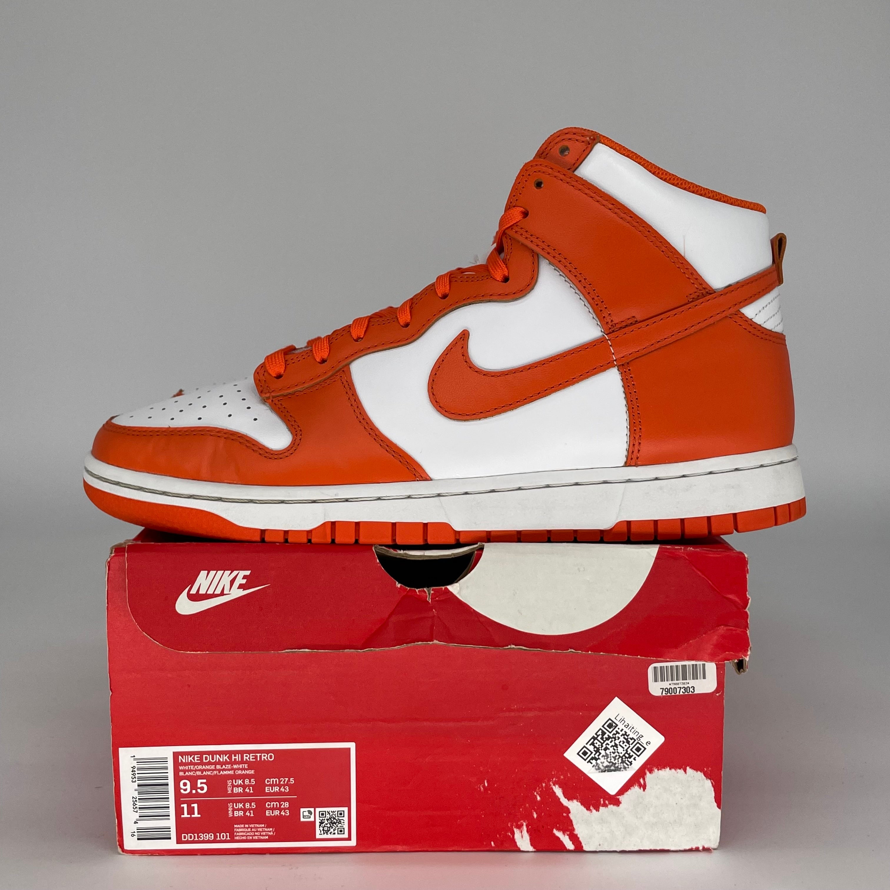 NIKE DUNK HIGH SYRACUSE SIZE 9.5 DD1399-101