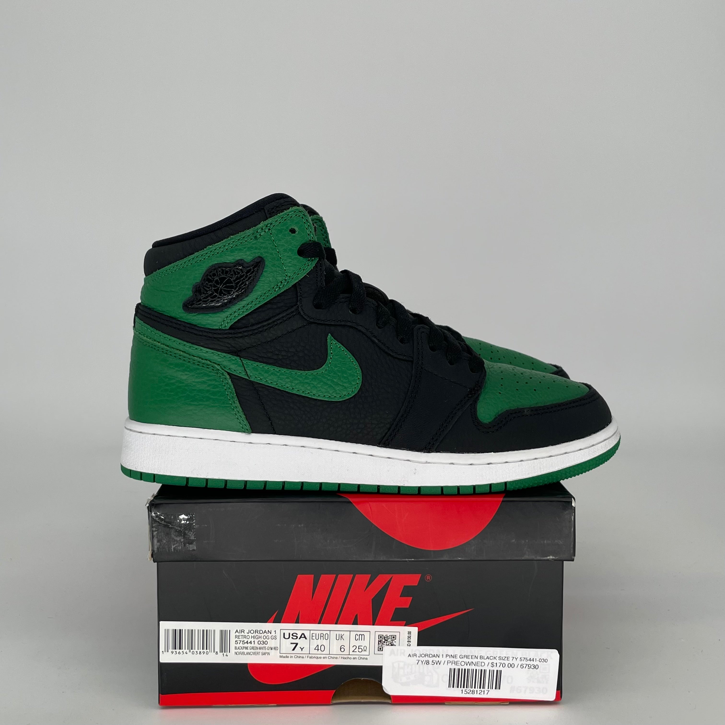 AIR JORDAN 1 PINE GREEN BLACK SIZE 7Y 575441-030