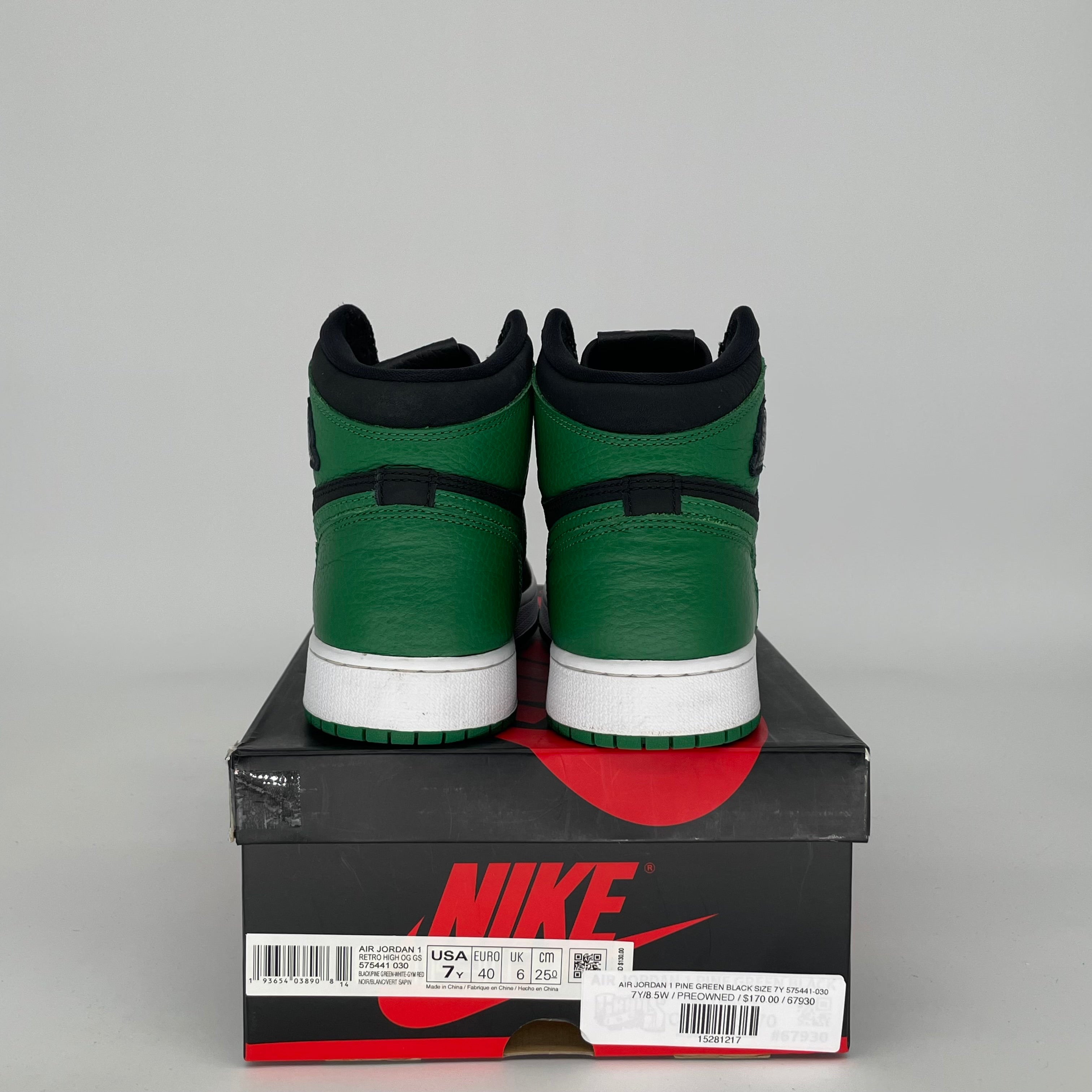 AIR JORDAN 1 PINE GREEN BLACK SIZE 7Y 575441-030