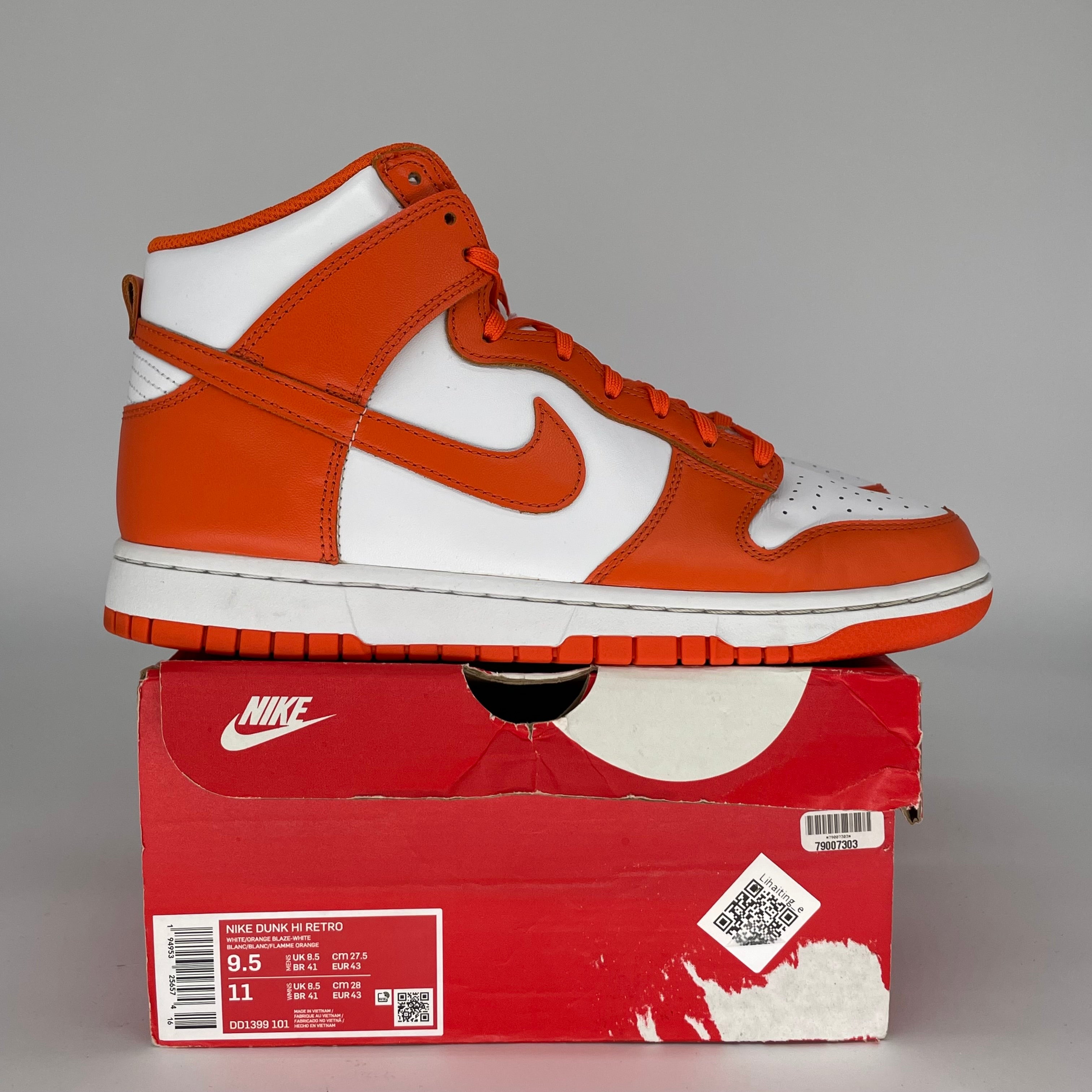 NIKE DUNK HIGH SYRACUSE SIZE 9.5 DD1399-101