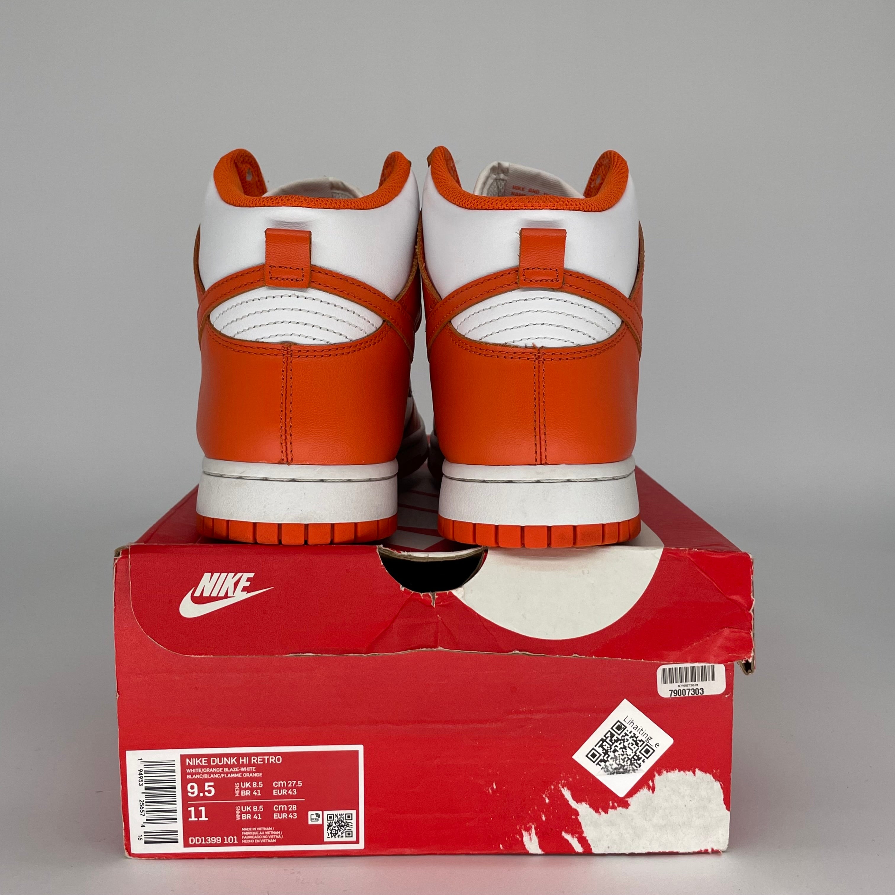 NIKE DUNK HIGH SYRACUSE SIZE 9.5 DD1399-101