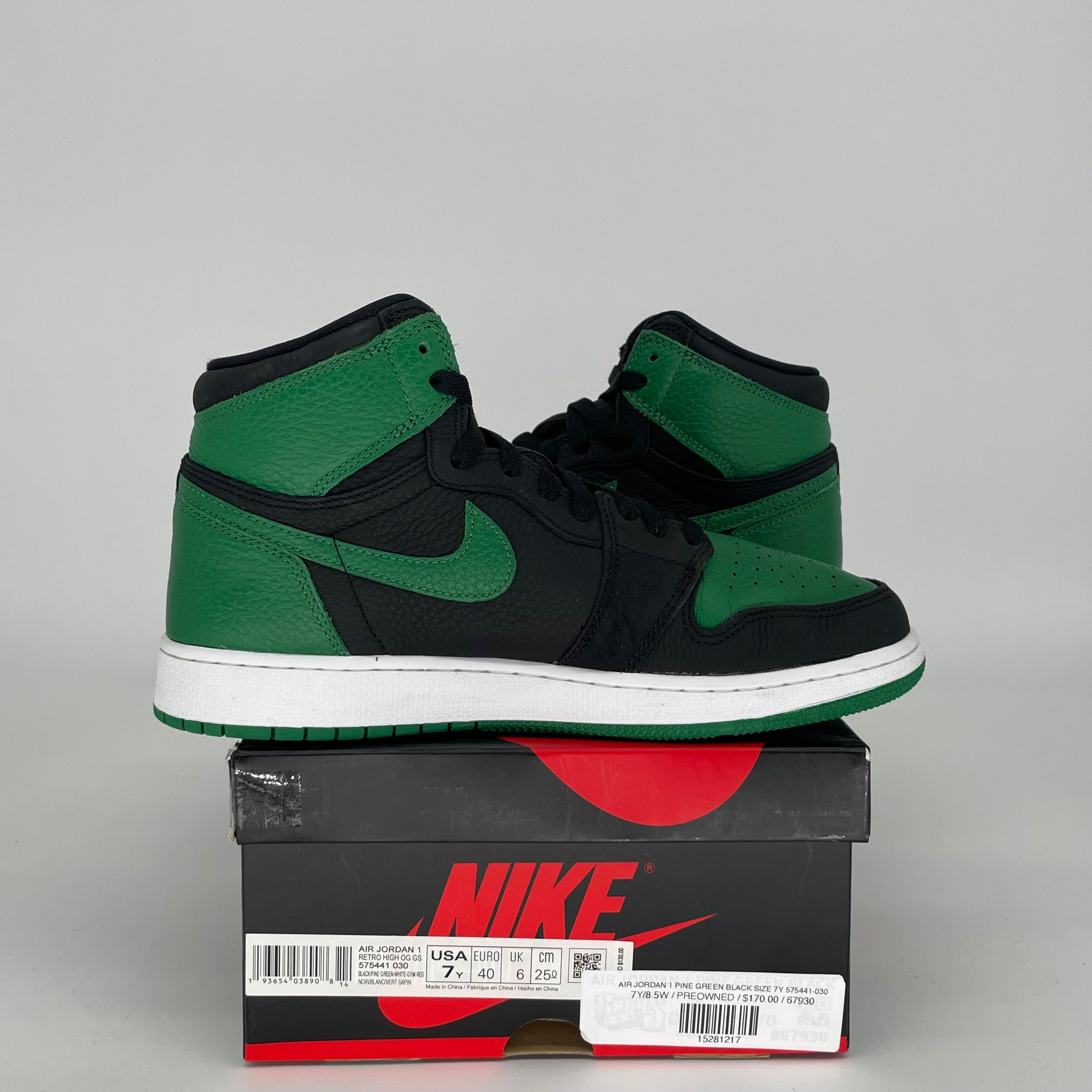 AIR JORDAN 1 PINE GREEN BLACK SIZE 7Y 575441-030