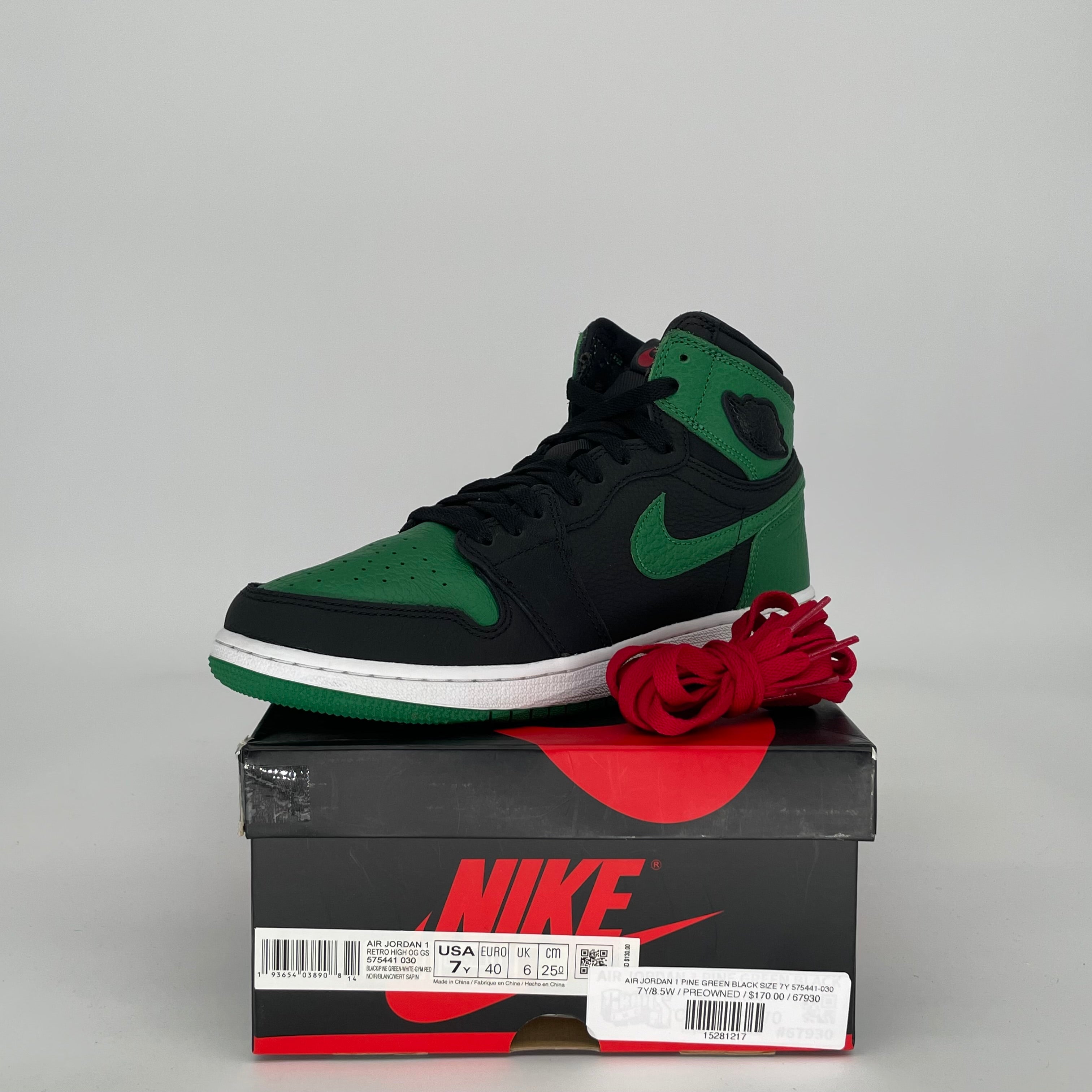 AIR JORDAN 1 PINE GREEN BLACK SIZE 7Y 575441-030