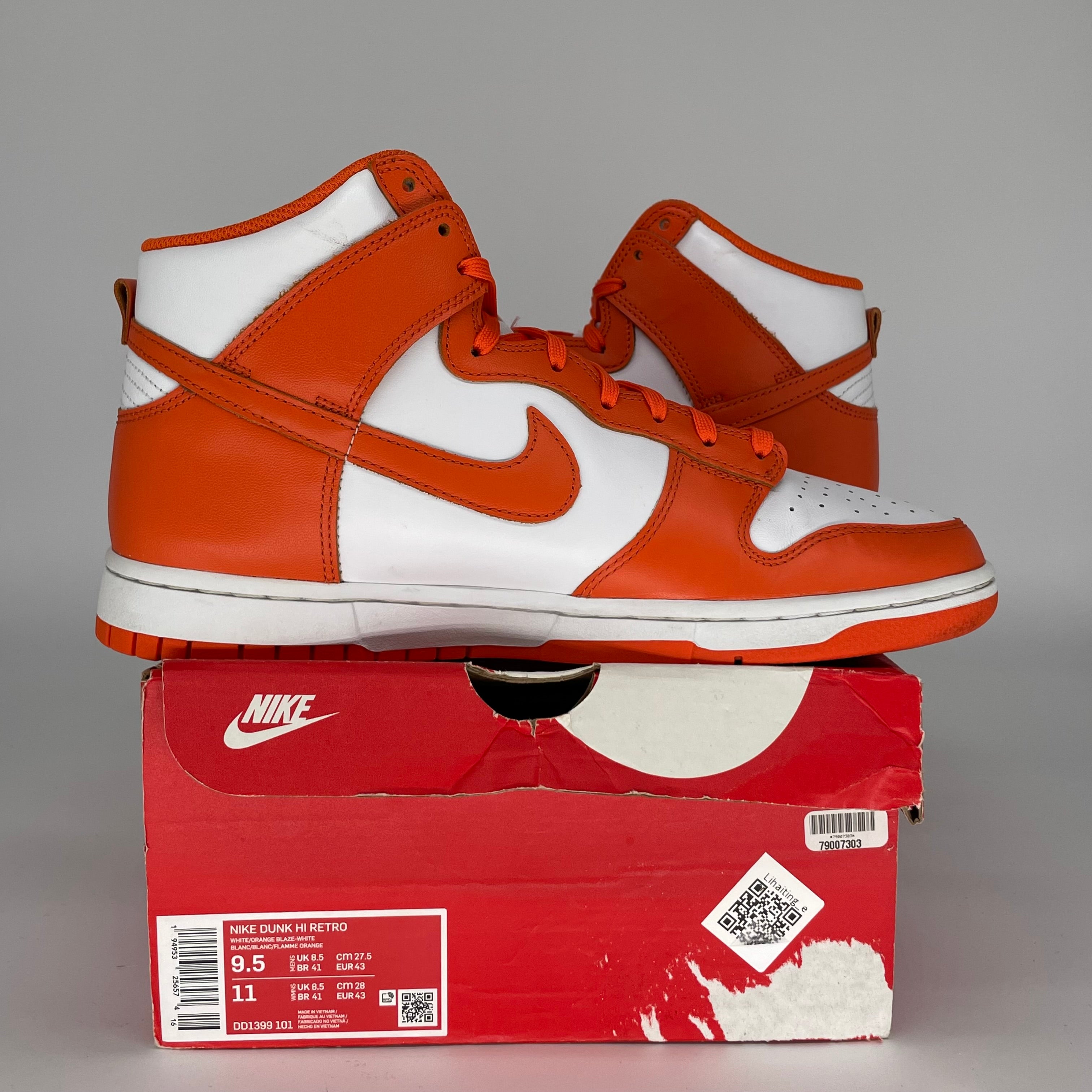 NIKE DUNK HIGH SYRACUSE SIZE 9.5 DD1399-101