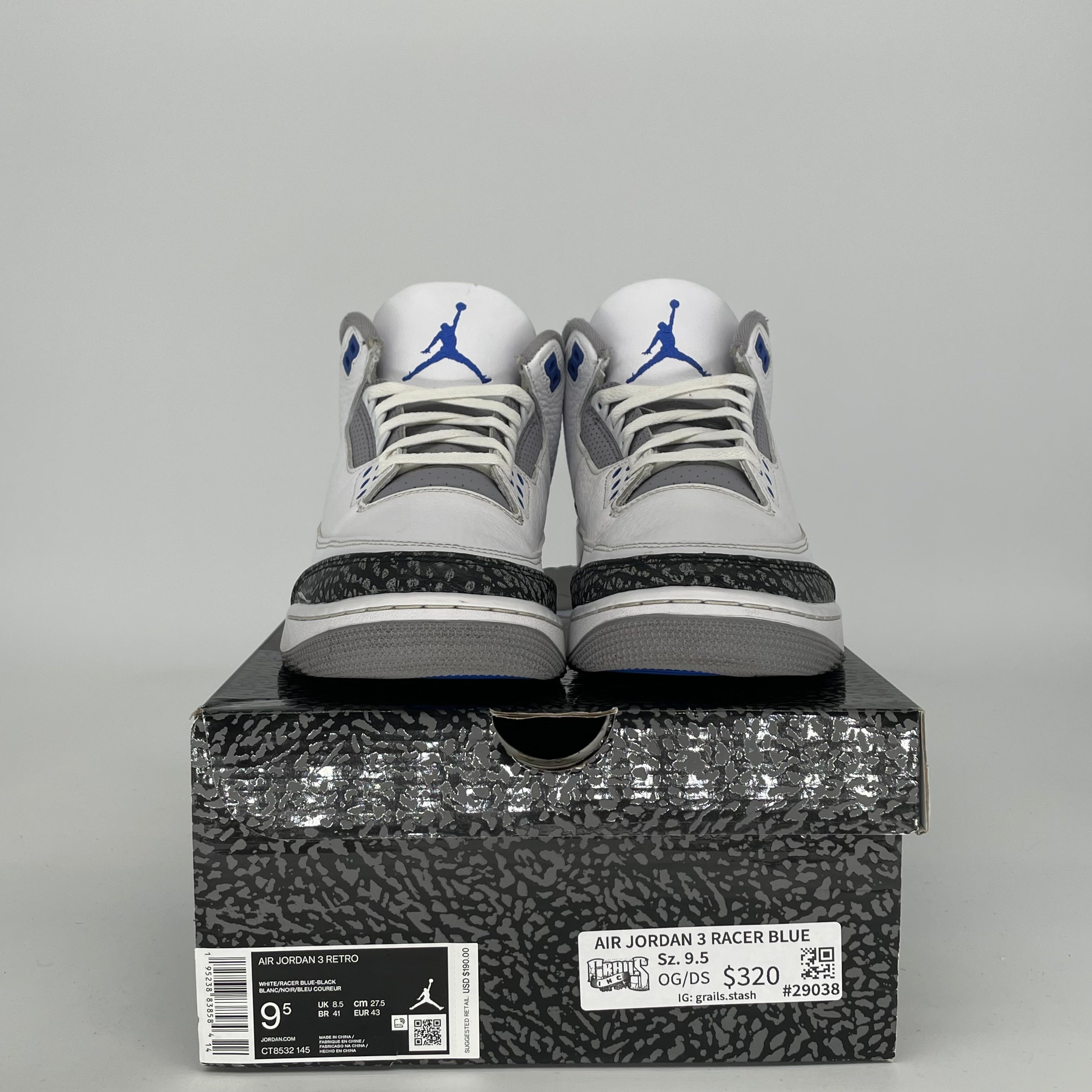 AIR JORDAN 3 RACER BLUE SIZE 9.5 CT8532-145