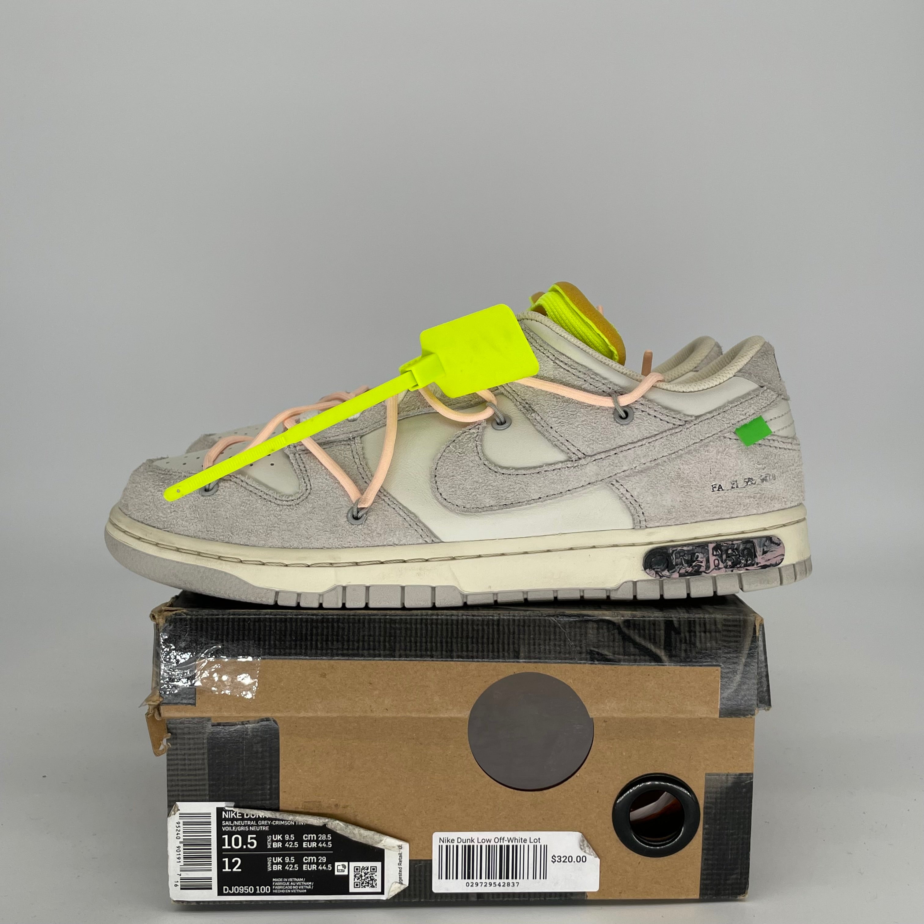 NIKE DUNK LOW OFF WHITE LOT 12 SIZE 10.5 DJ0950-100