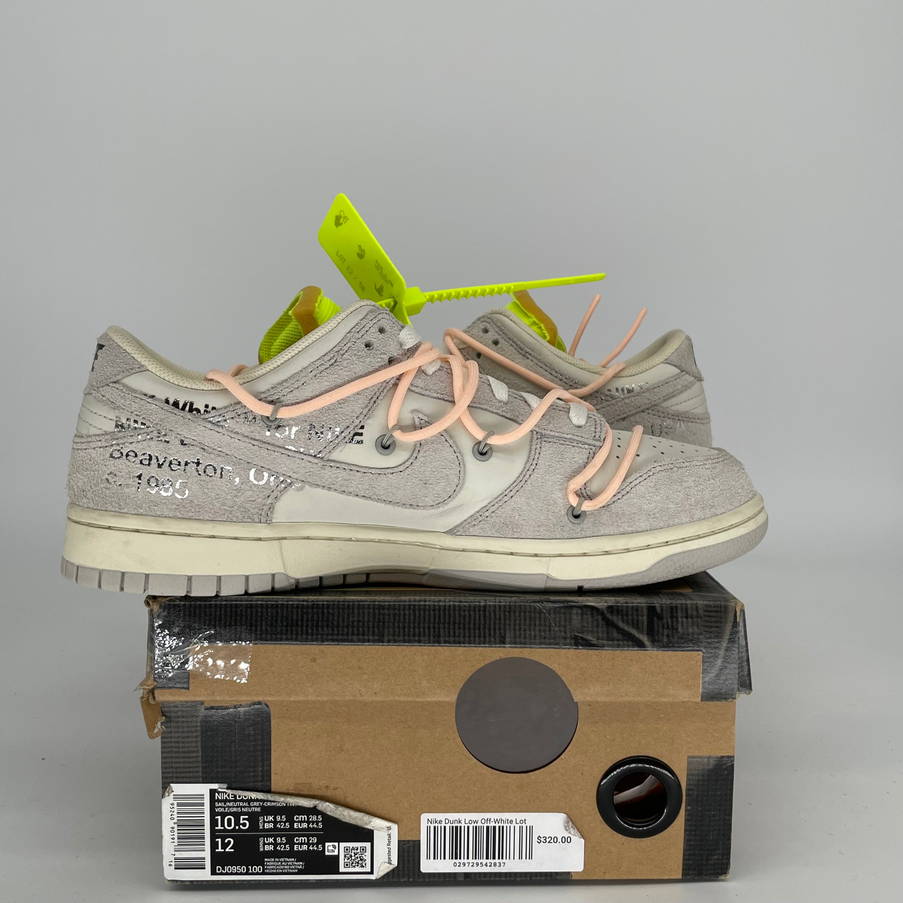 NIKE DUNK LOW OFF WHITE LOT 12 SIZE 10.5 DJ0950-100