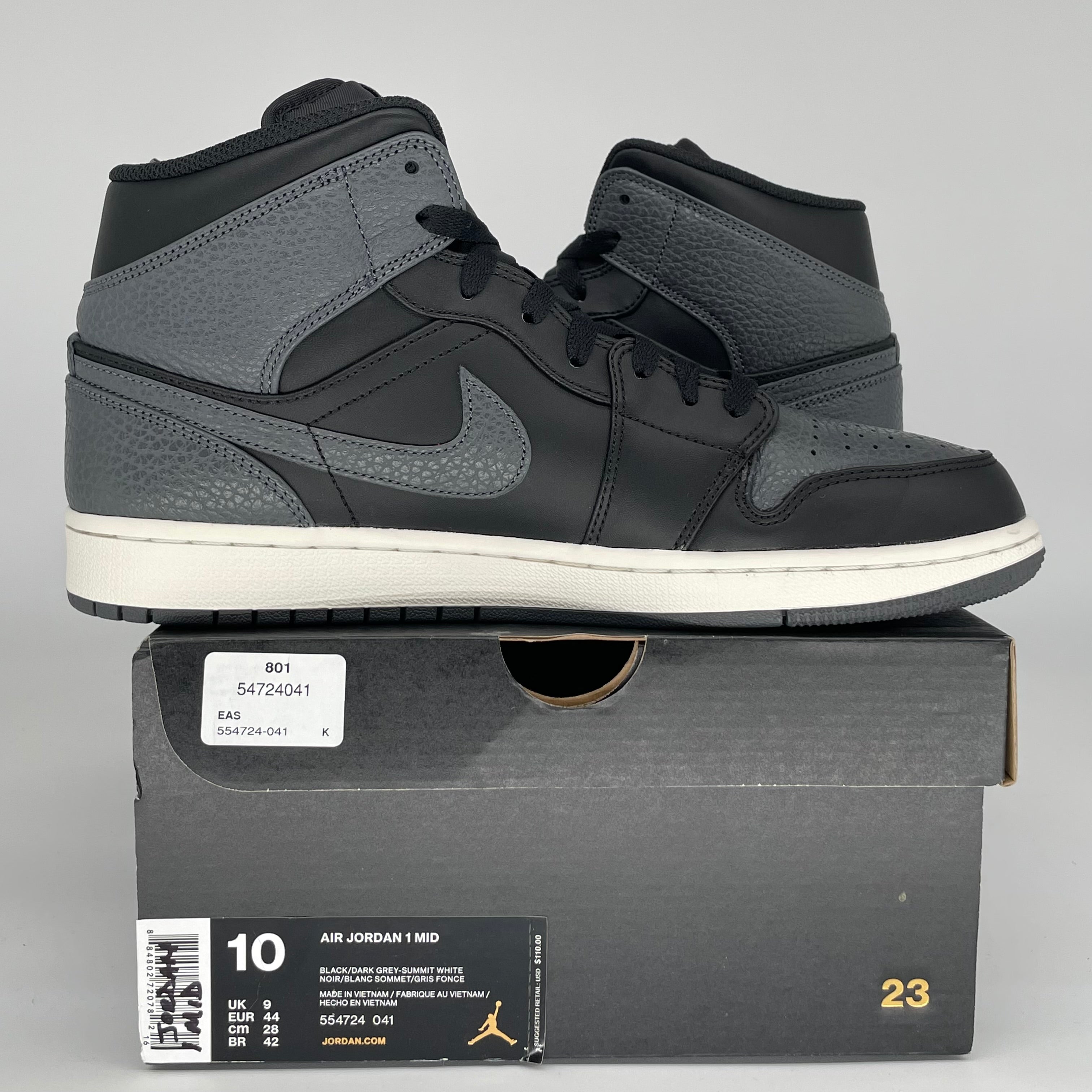 AIR JORDAN 1 MID BLACK DARK GREY SIZE 10 554724-041