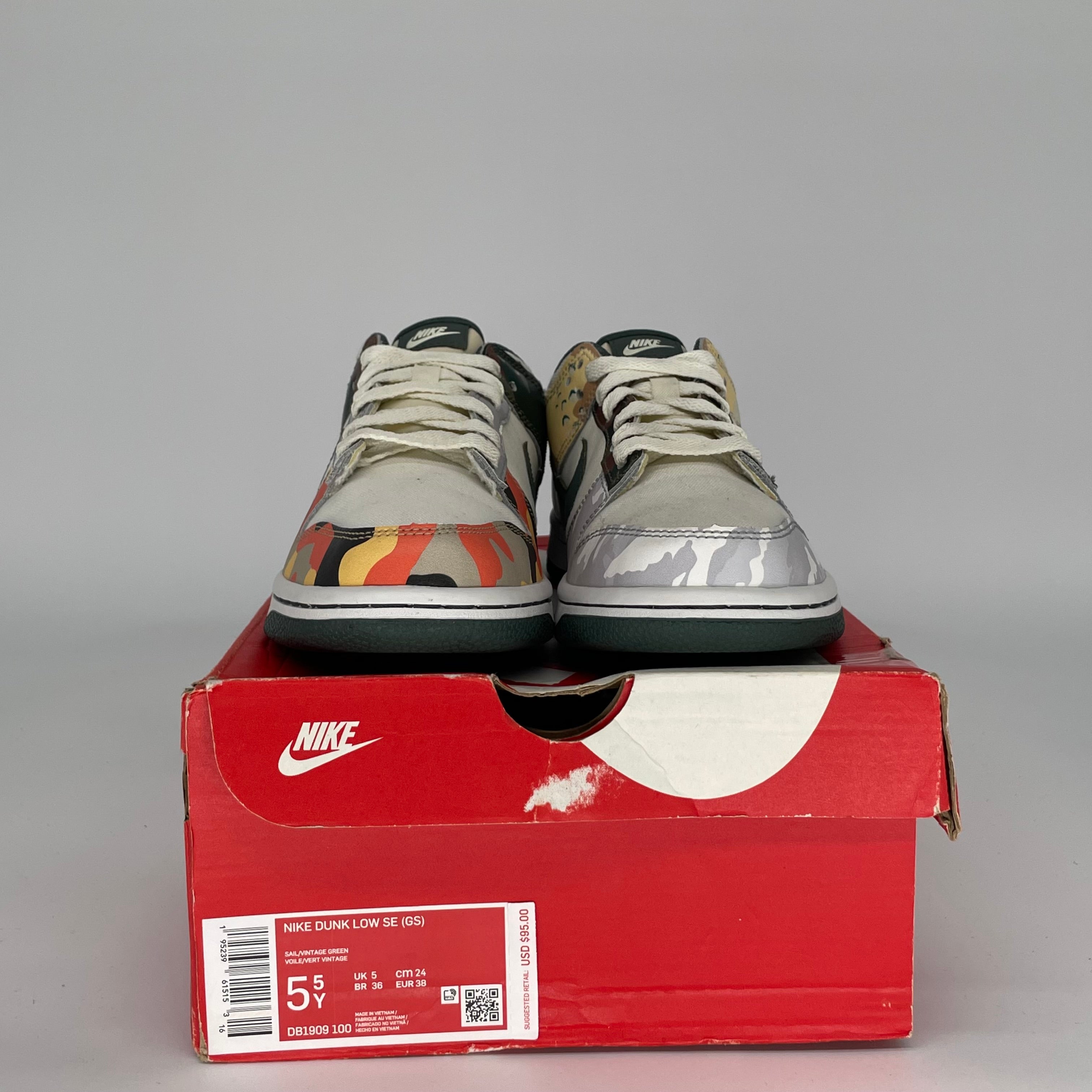 NIKE DUNK LOW SAIL MULTI CAMO SIZE 5.5Y DB1909-100