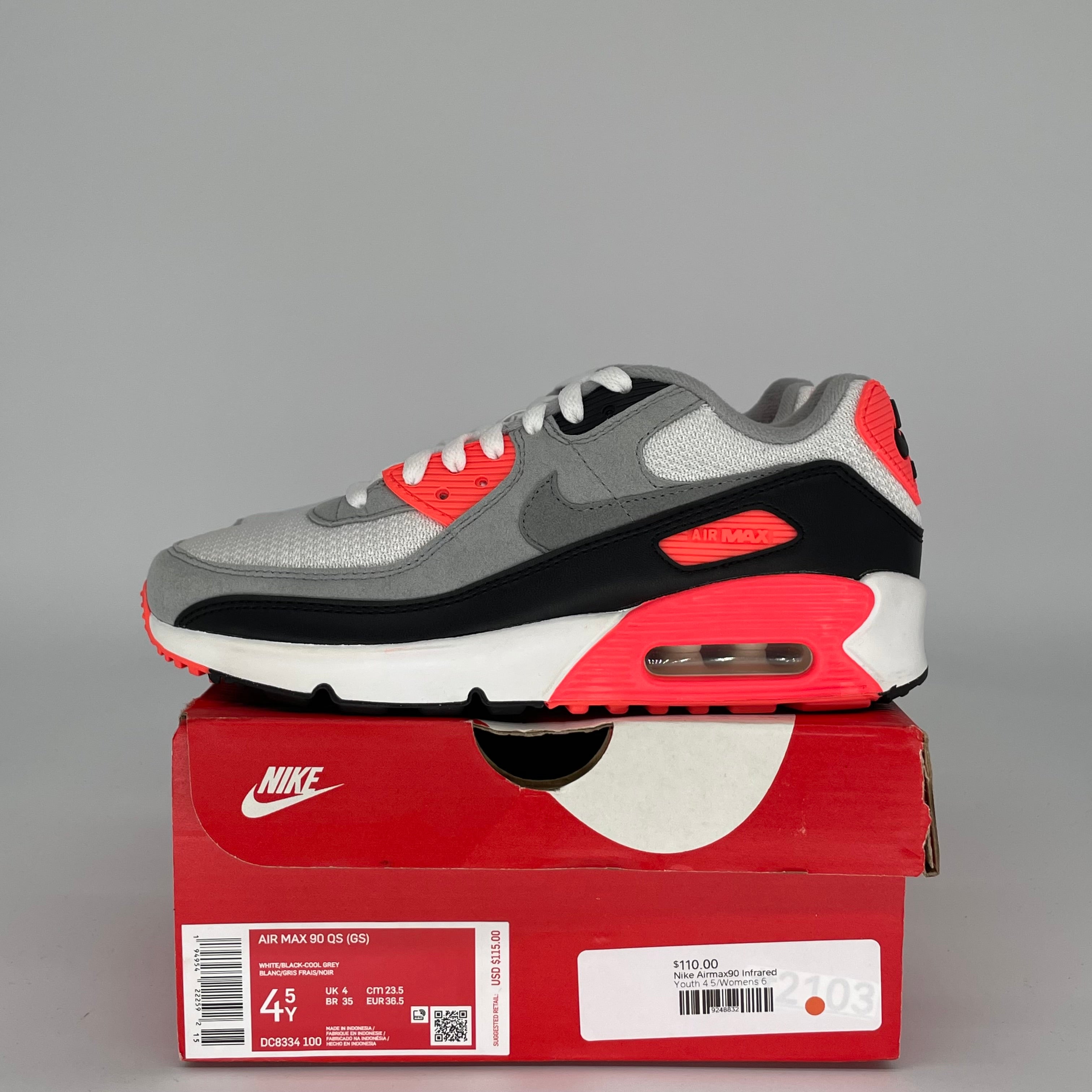 NIKE AIR MAX 90 INFRARED SIZE 4.5 DC8334-100