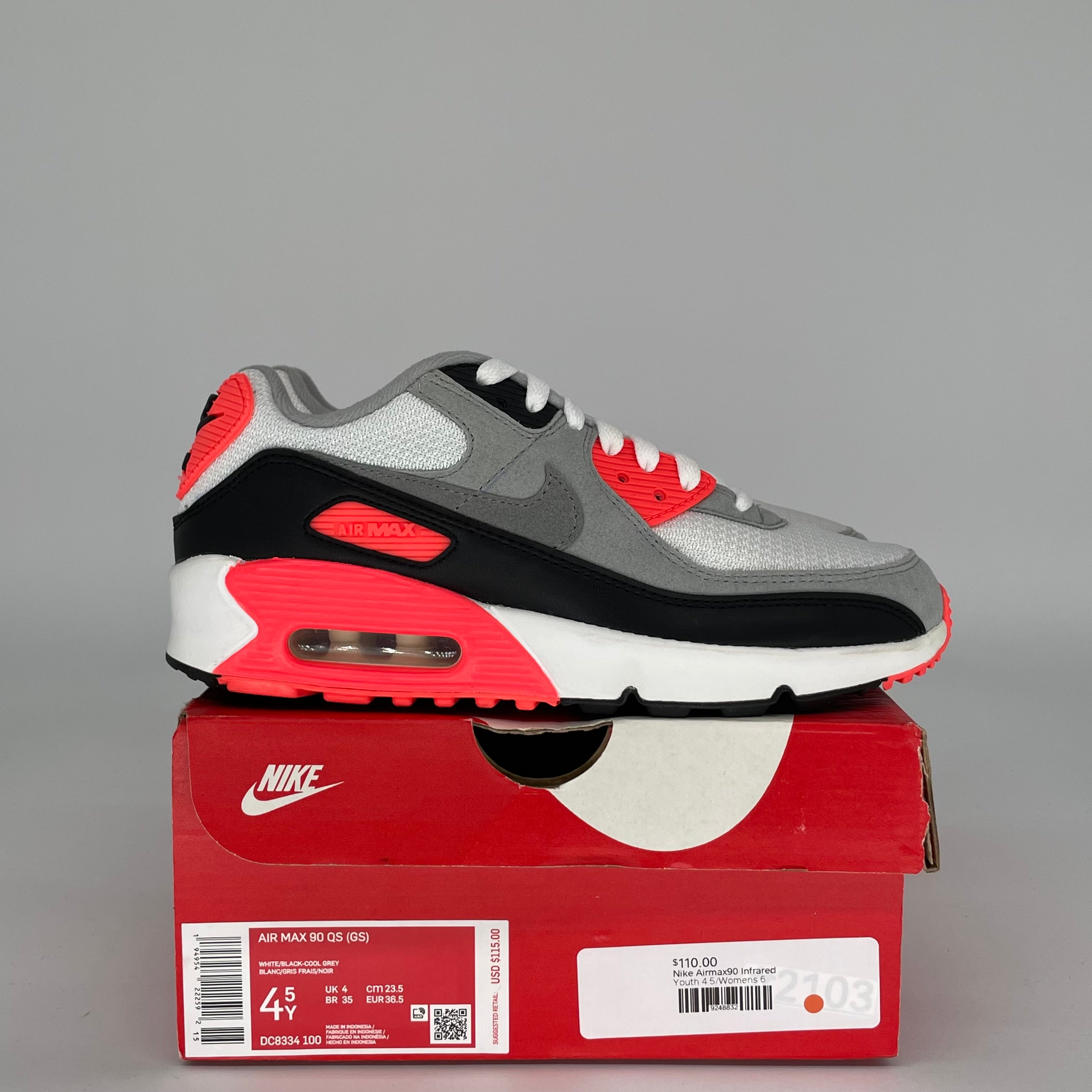 NIKE AIR MAX 90 INFRARED SIZE 4.5 DC8334-100