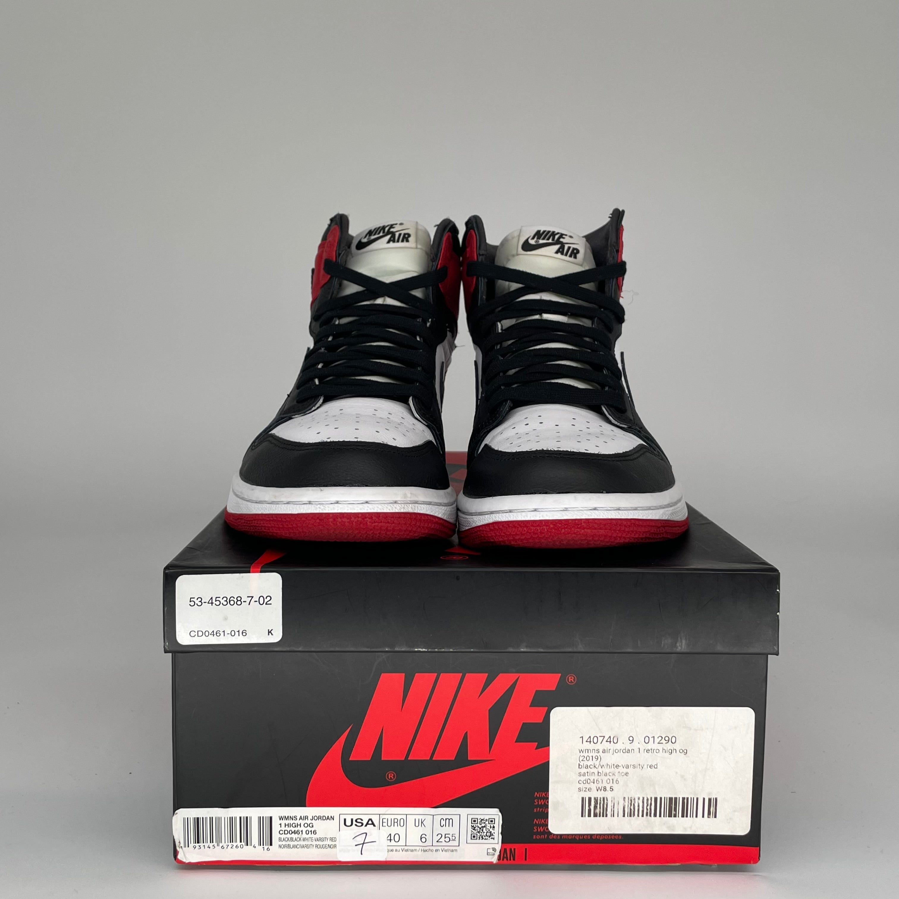 AIR JORDAN 1 SATIN BLACK TOE W SIZE 7/8.5W CD0461-016