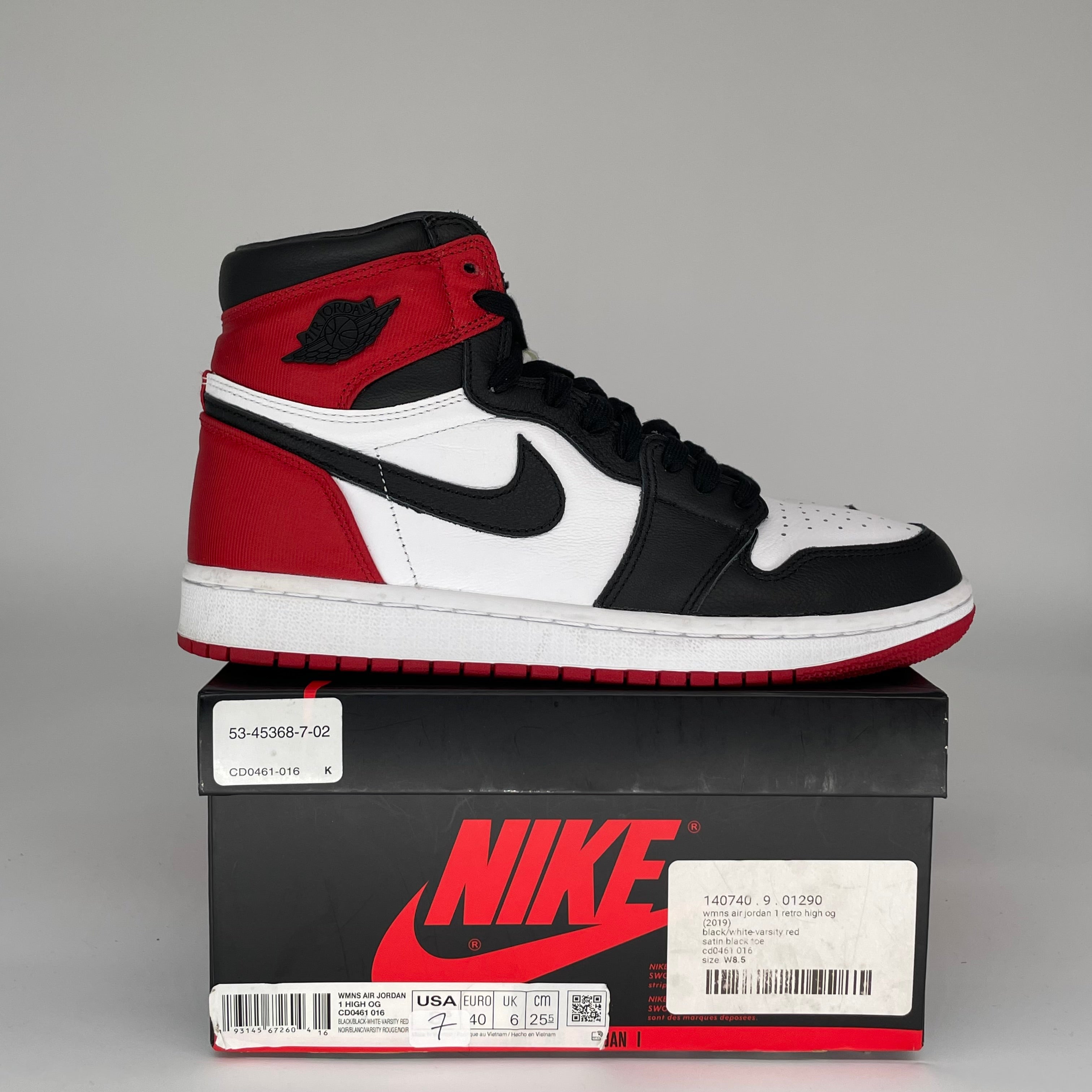 AIR JORDAN 1 SATIN BLACK TOE W SIZE 7/8.5W CD0461-016