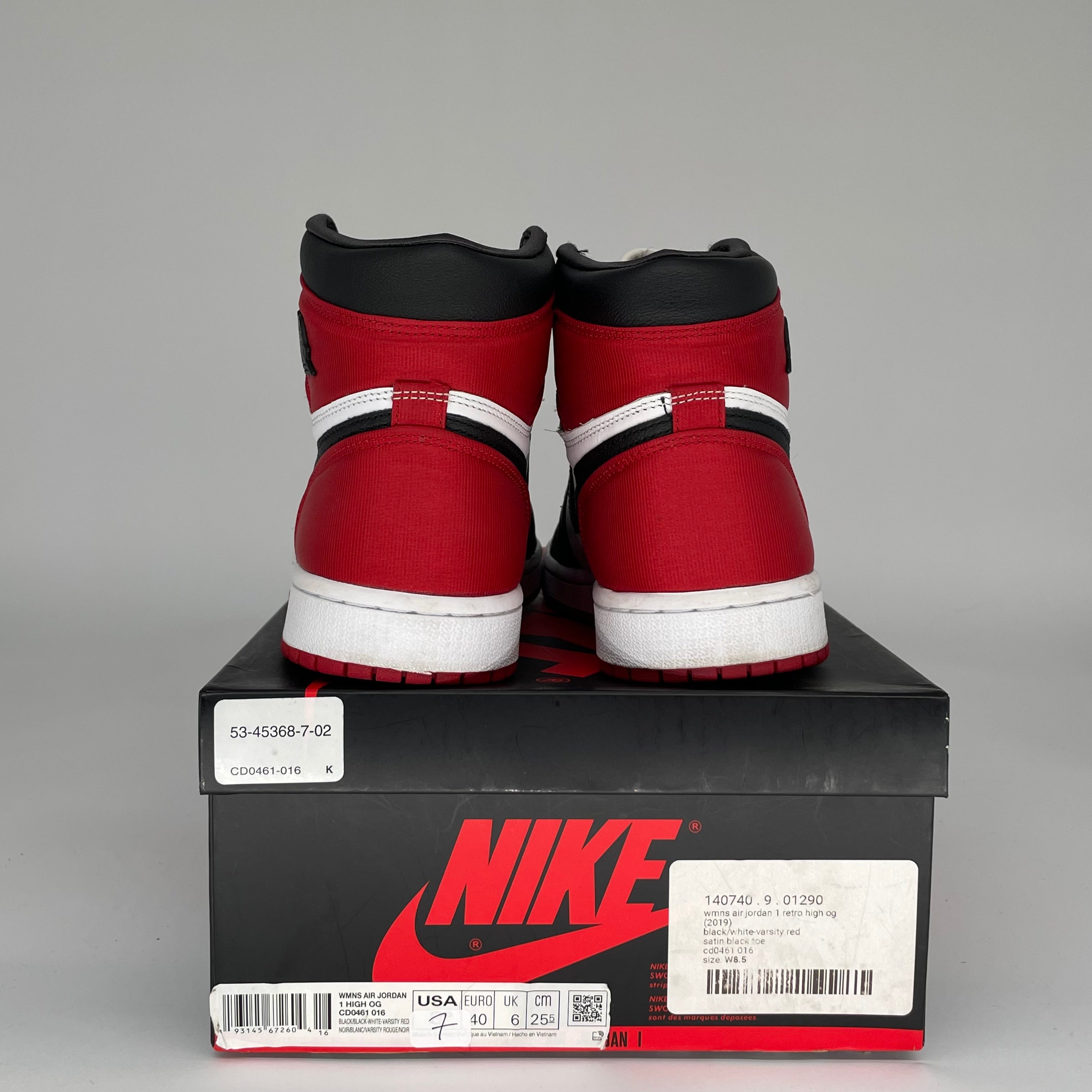 AIR JORDAN 1 SATIN BLACK TOE W SIZE 7/8.5W CD0461-016