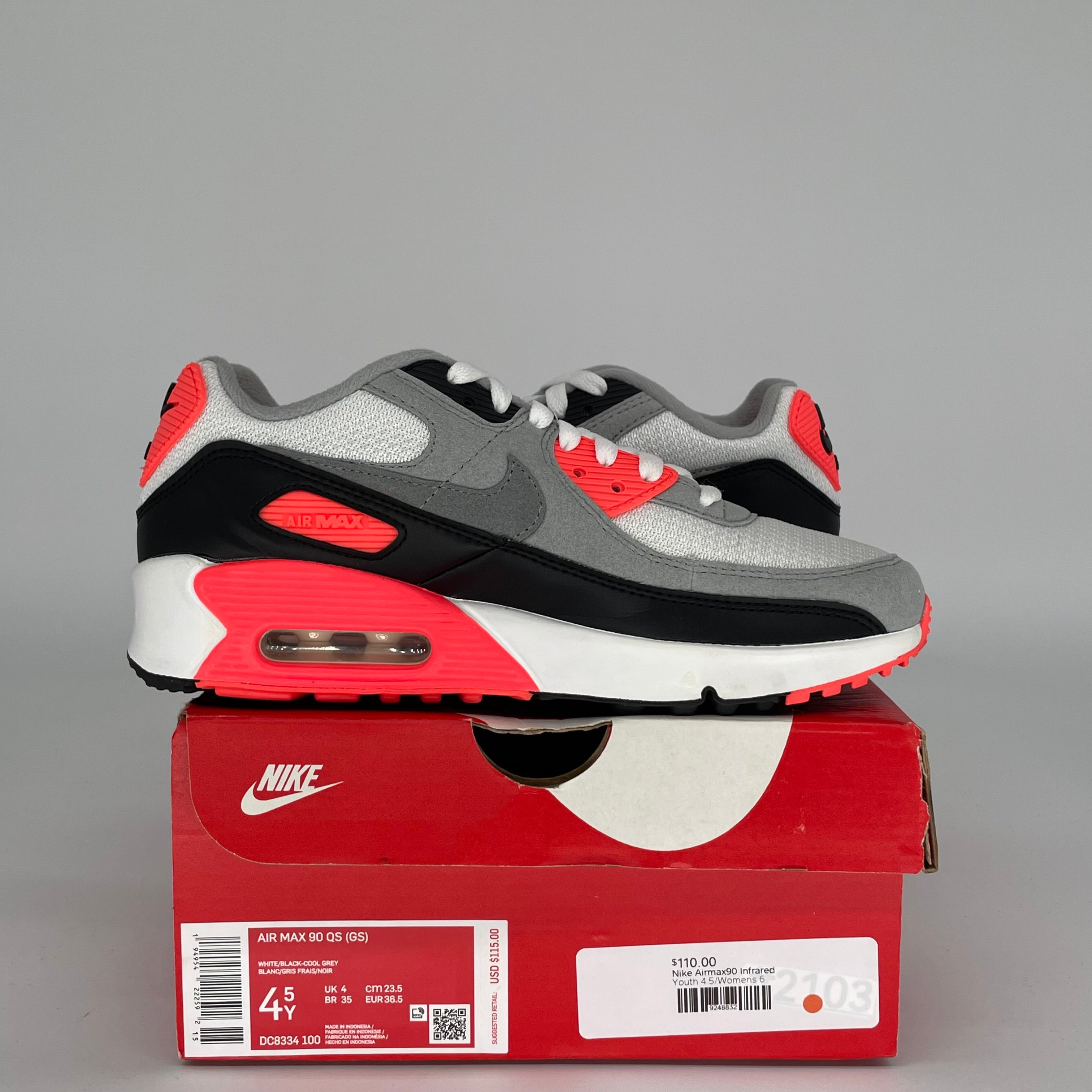 NIKE AIR MAX 90 INFRARED SIZE 4.5 DC8334-100