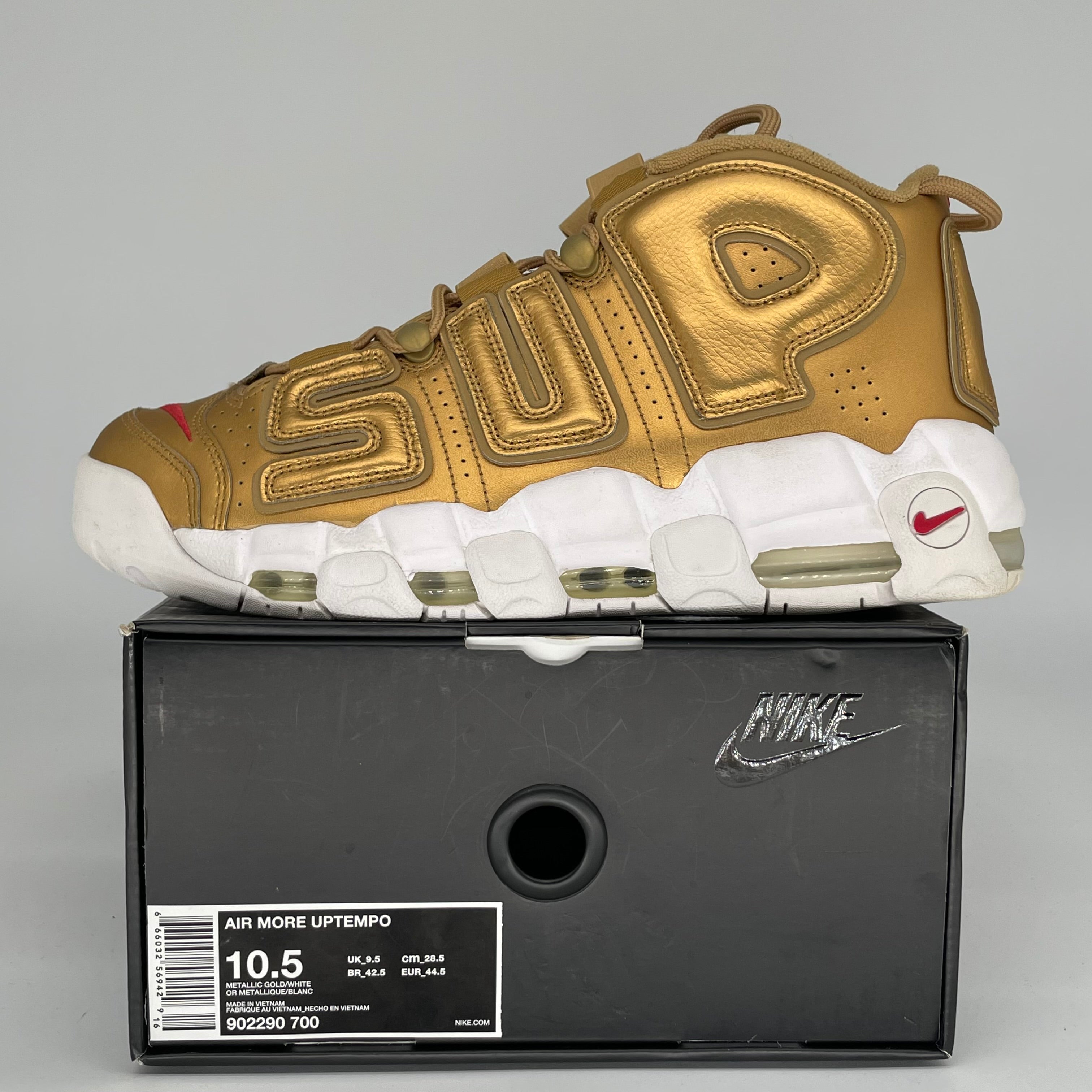 NIKE AIR UPTEMPO SUPREME GOLD SIZE 10.5 902290-700