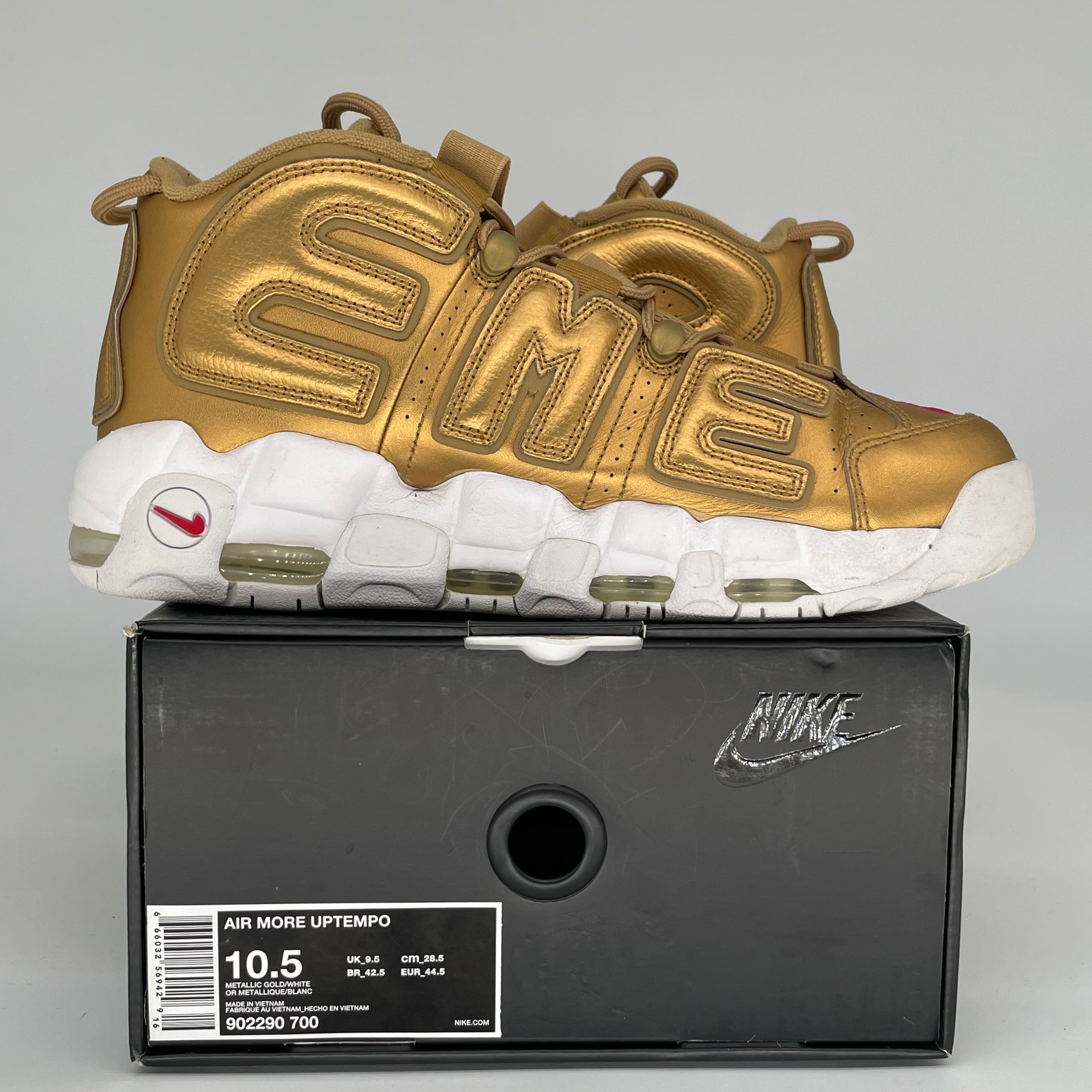 NIKE AIR UPTEMPO SUPREME GOLD SIZE 10.5 902290-700