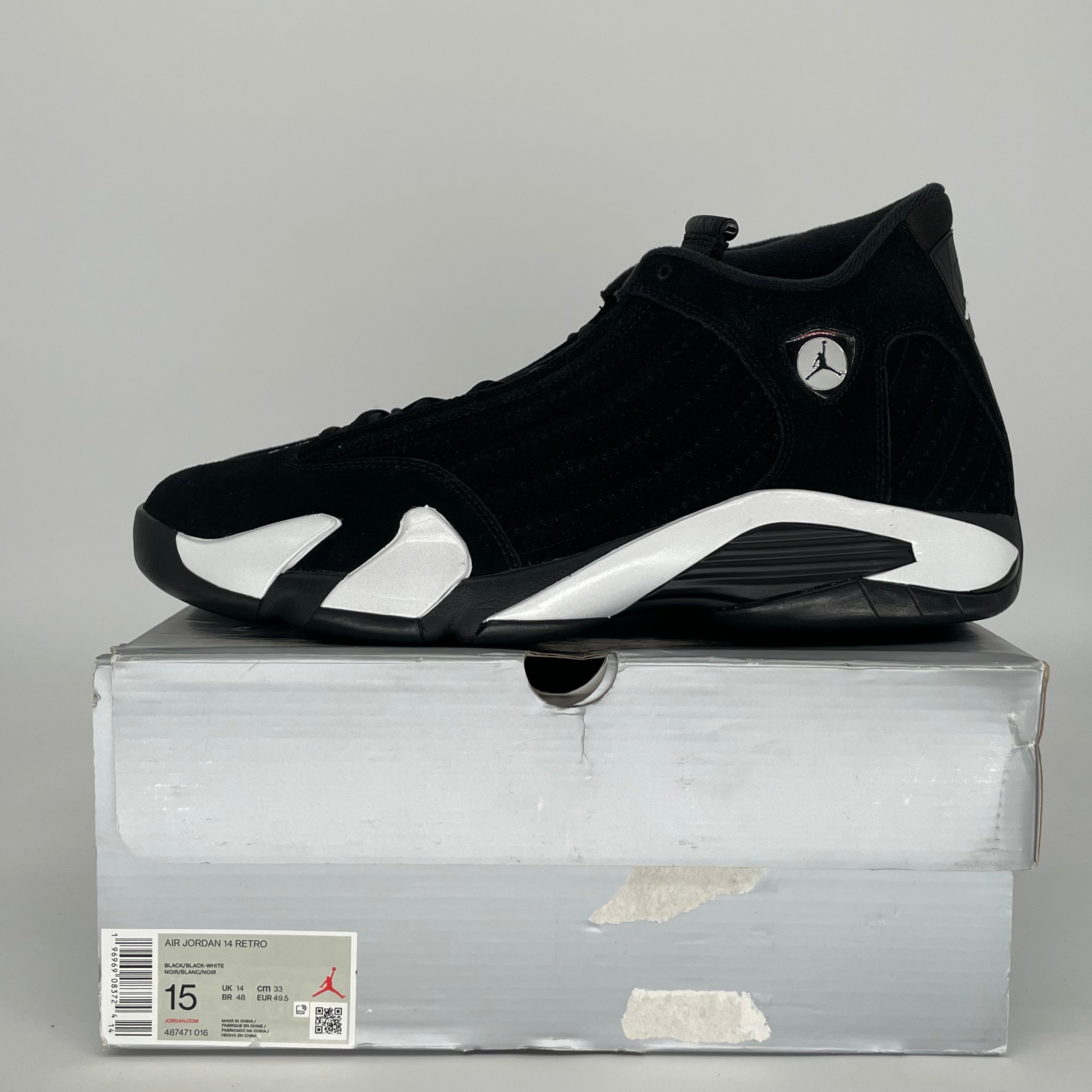 AIR JORDAN 14 BLACK WHITE SIZE 15 487471-016