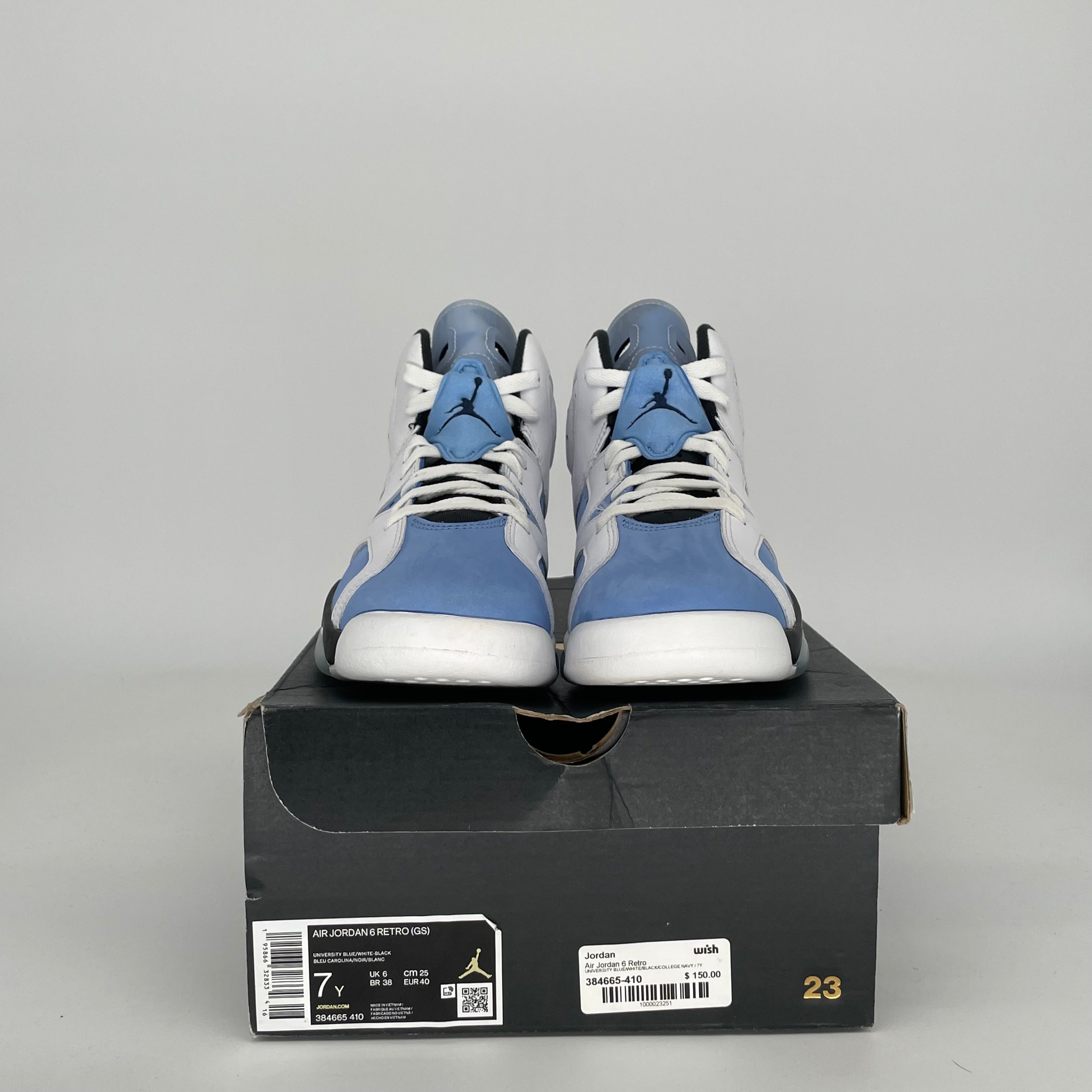 AIR JORDAN 6 UNC SIZE 7Y 384665-410