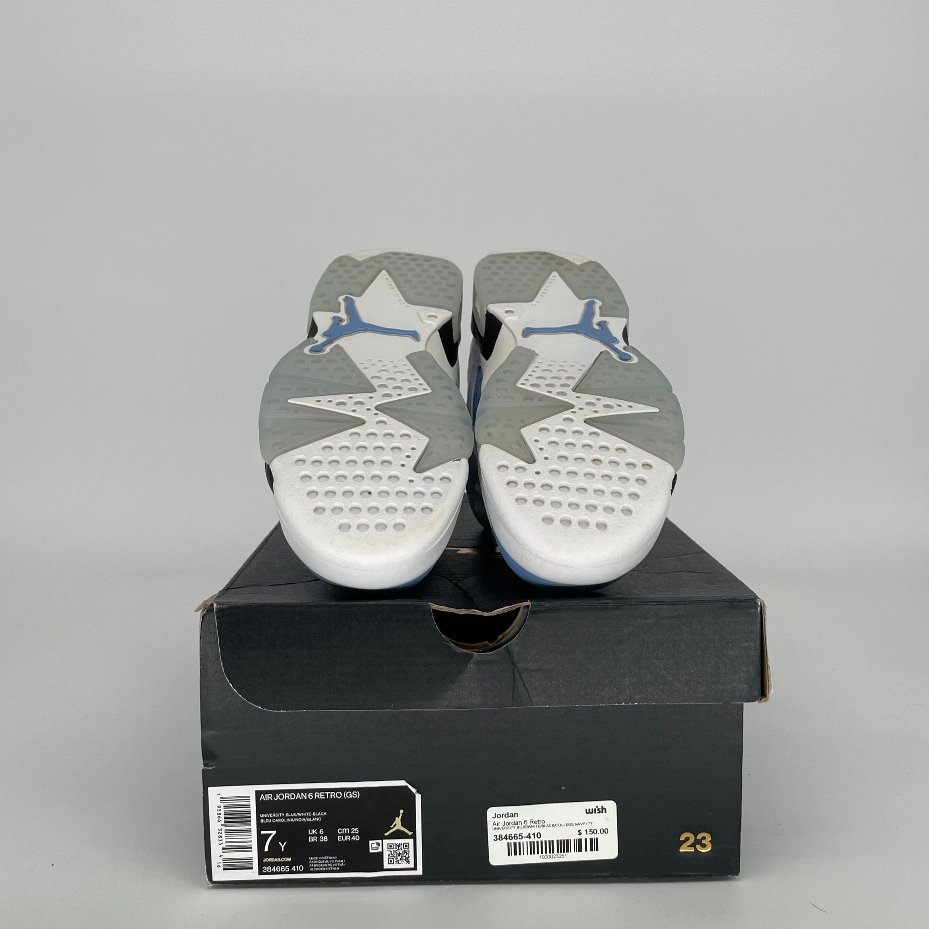 AIR JORDAN 6 UNC SIZE 7Y 384665-410