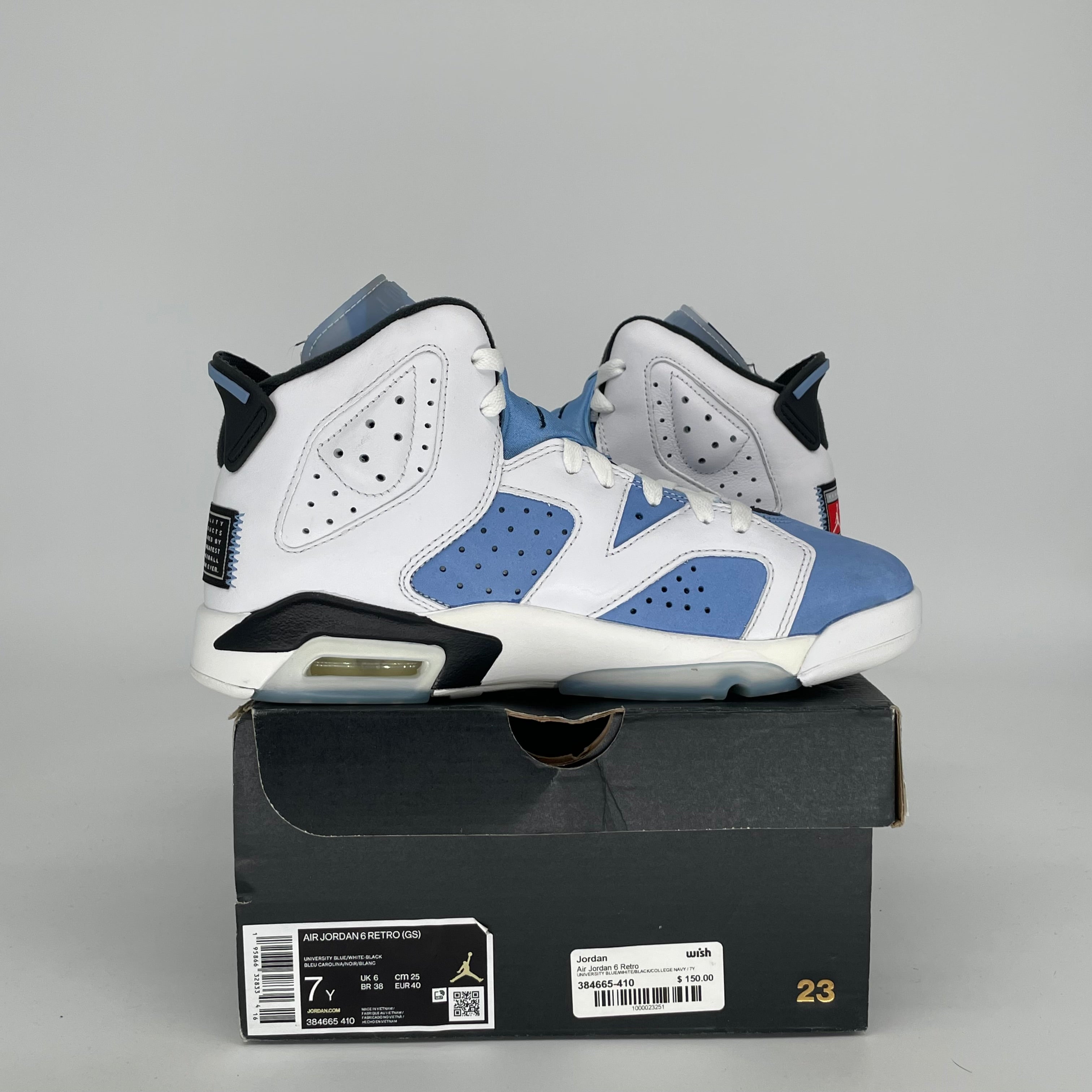 AIR JORDAN 6 UNC SIZE 7Y 384665-410