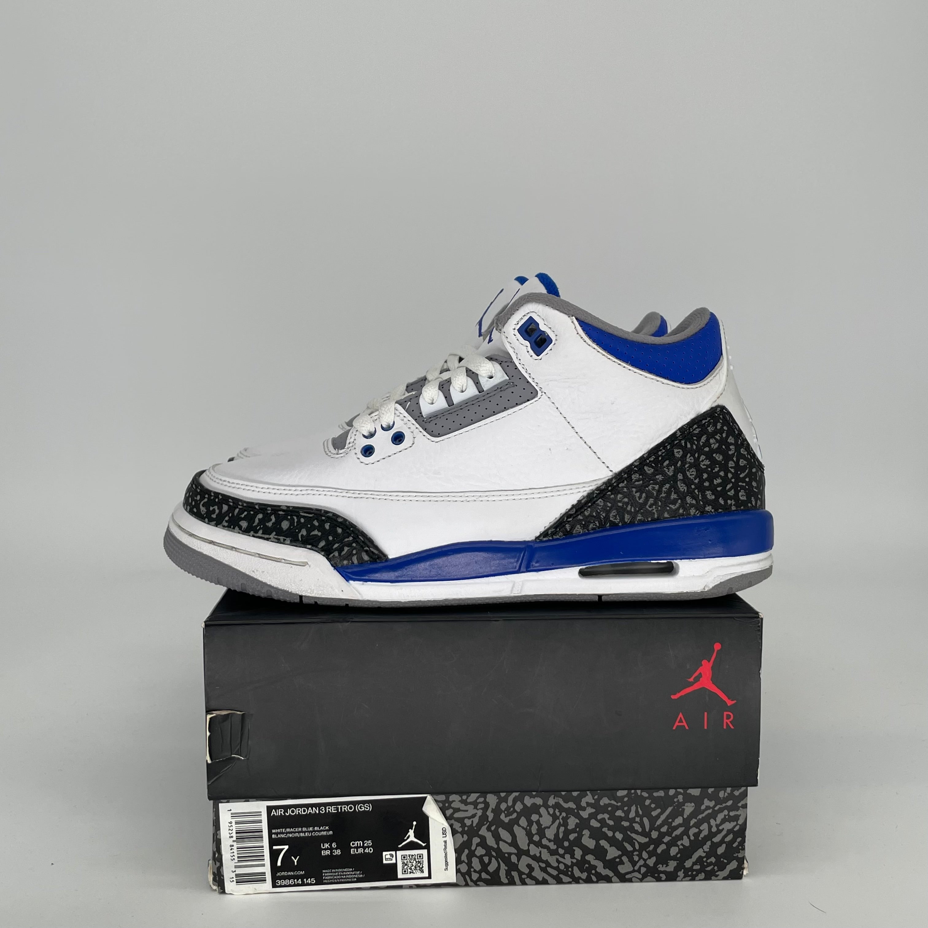 AIR JORDAN 3 RACER BLUE SIZE 7Y 398614-145