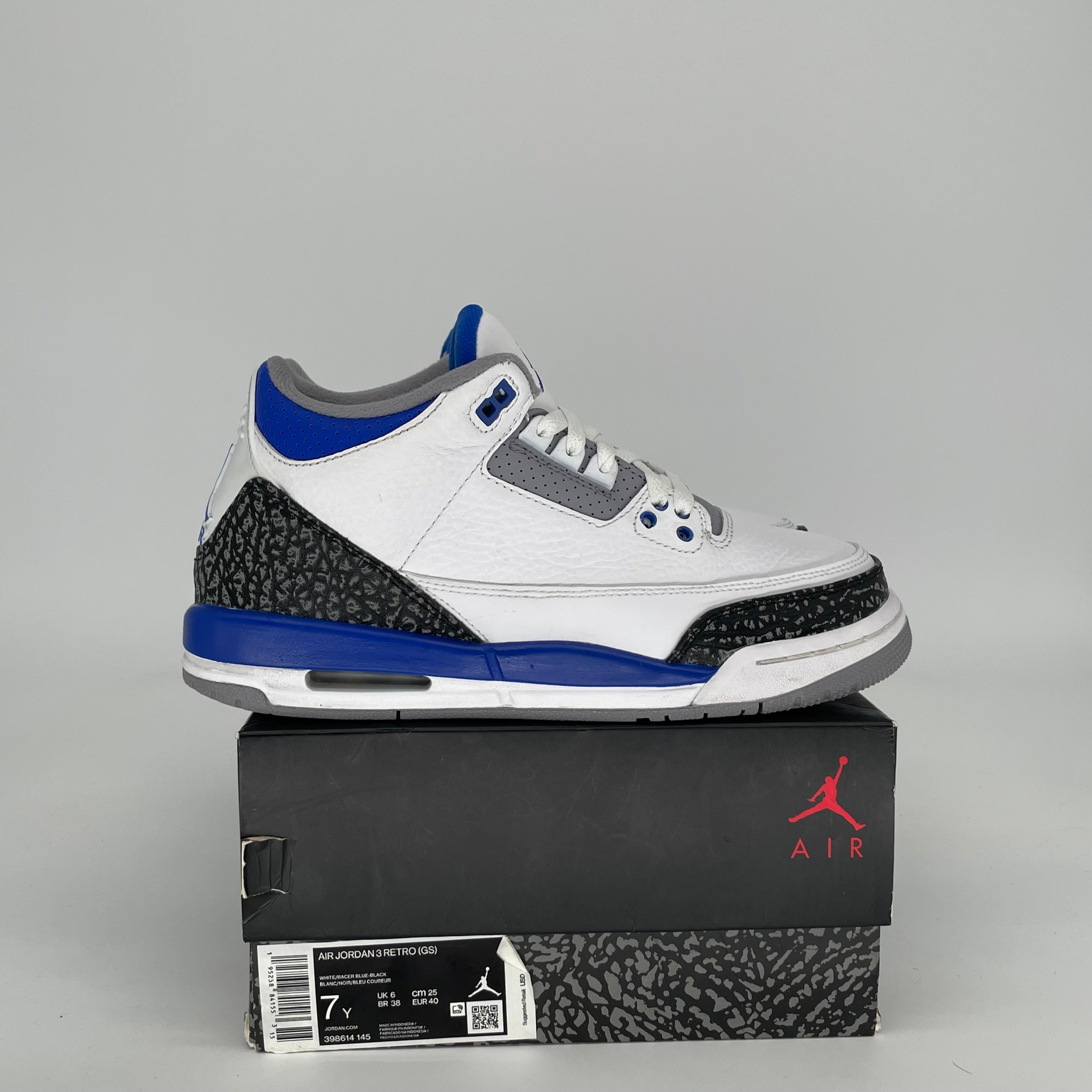 AIR JORDAN 3 RACER BLUE SIZE 7Y 398614-145