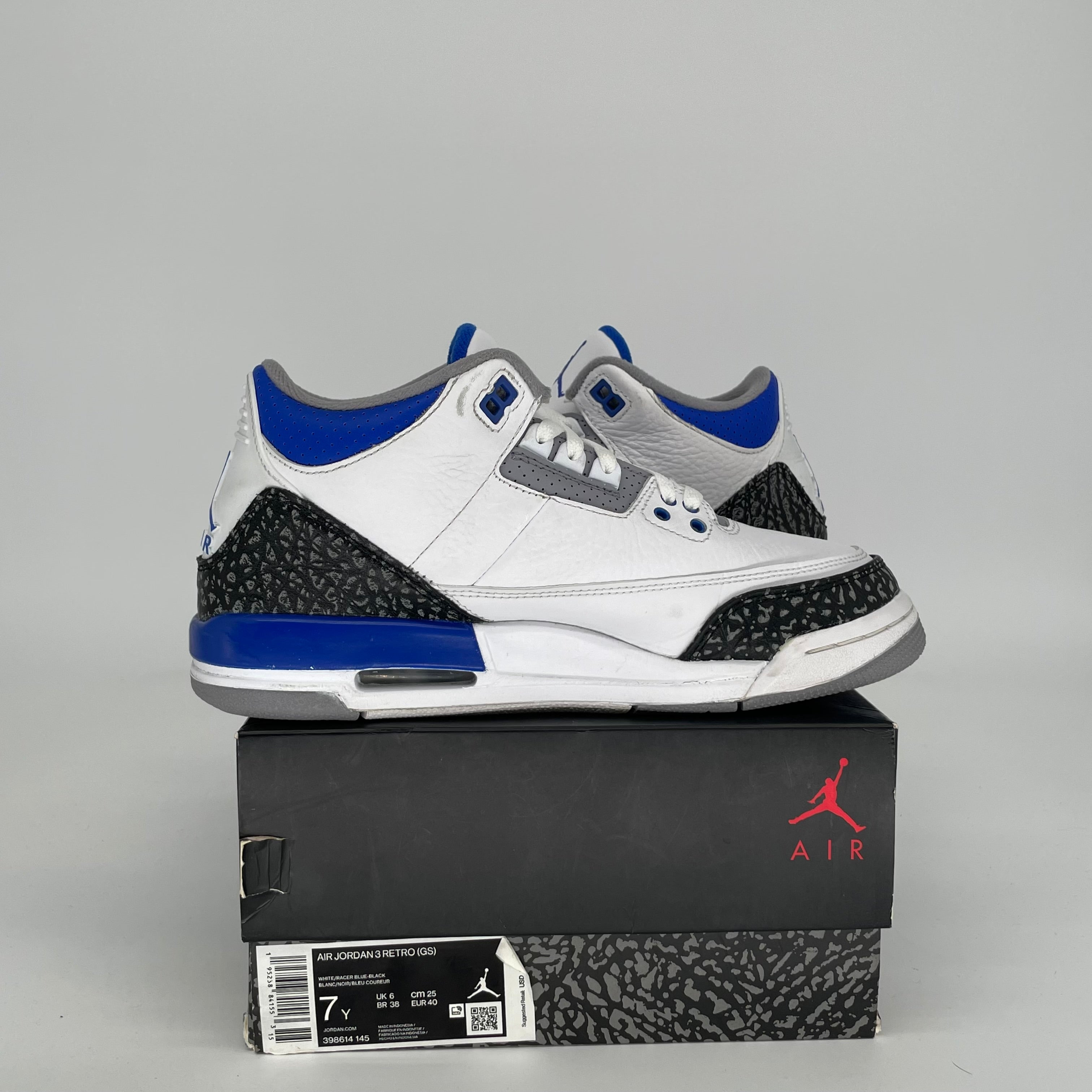 AIR JORDAN 3 RACER BLUE SIZE 7Y 398614-145