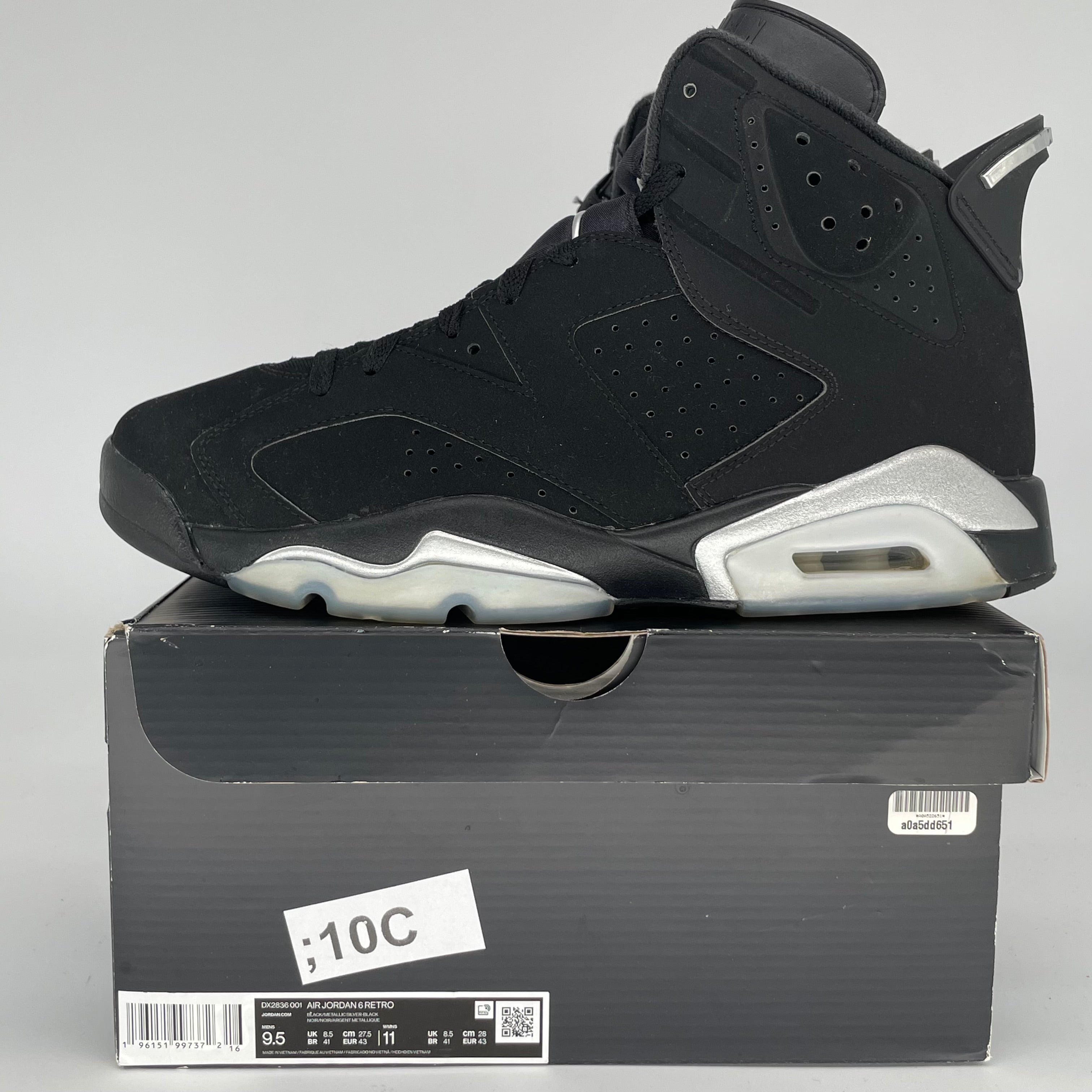 AIR JORDAN 6 CHROME METALLIC SILVER SIZE 9.5 DX2836-001