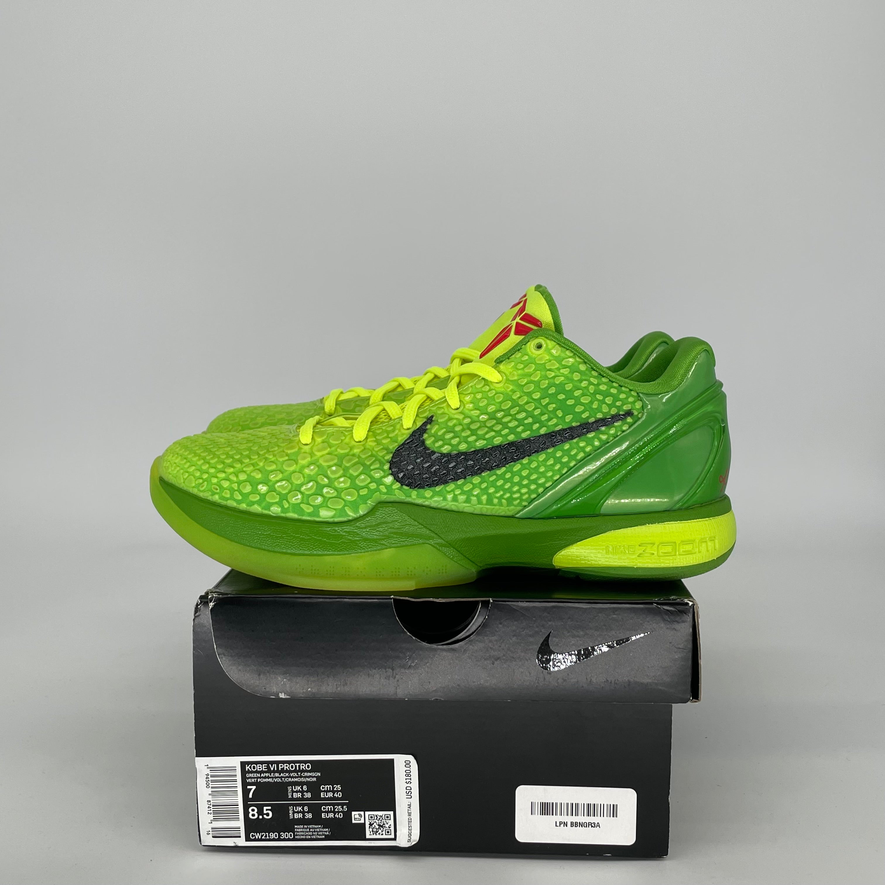 NIKE KOBE 6 PROTRO GRINCH SIZE 7 CW2190-300