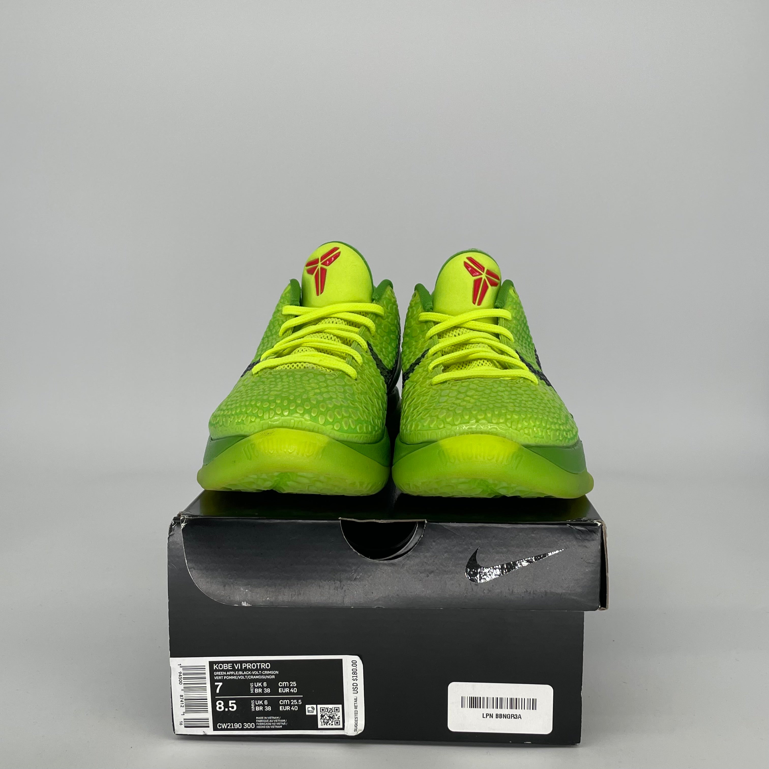 NIKE KOBE 6 PROTRO GRINCH SIZE 7 CW2190-300