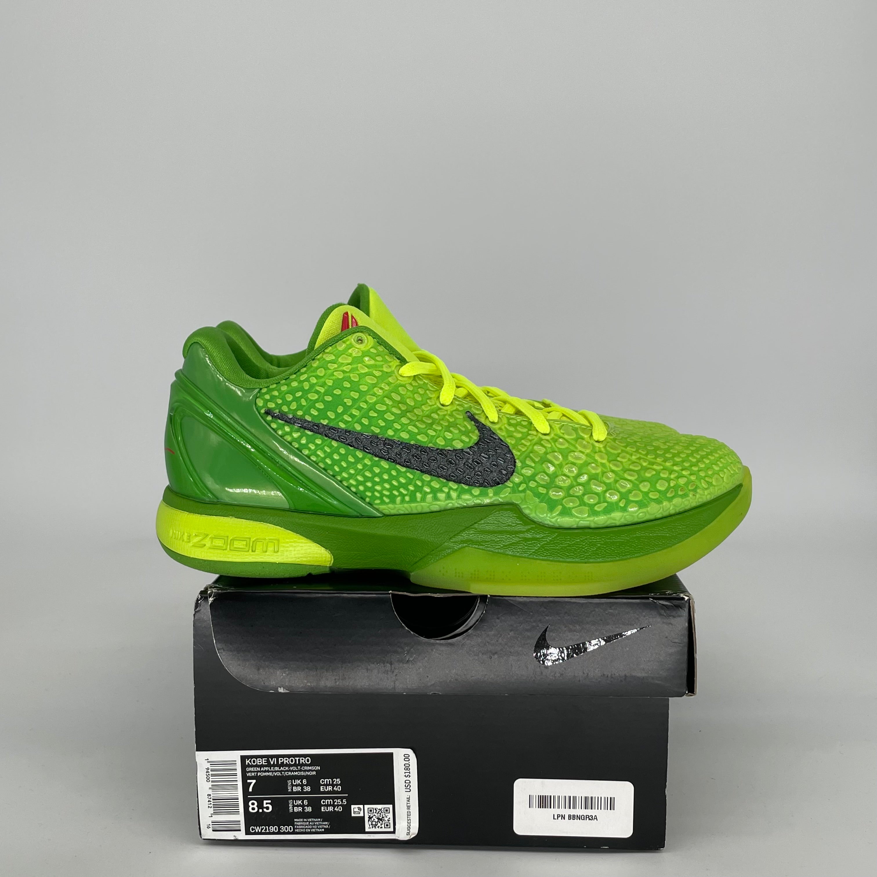 NIKE KOBE 6 PROTRO GRINCH SIZE 7 CW2190-300