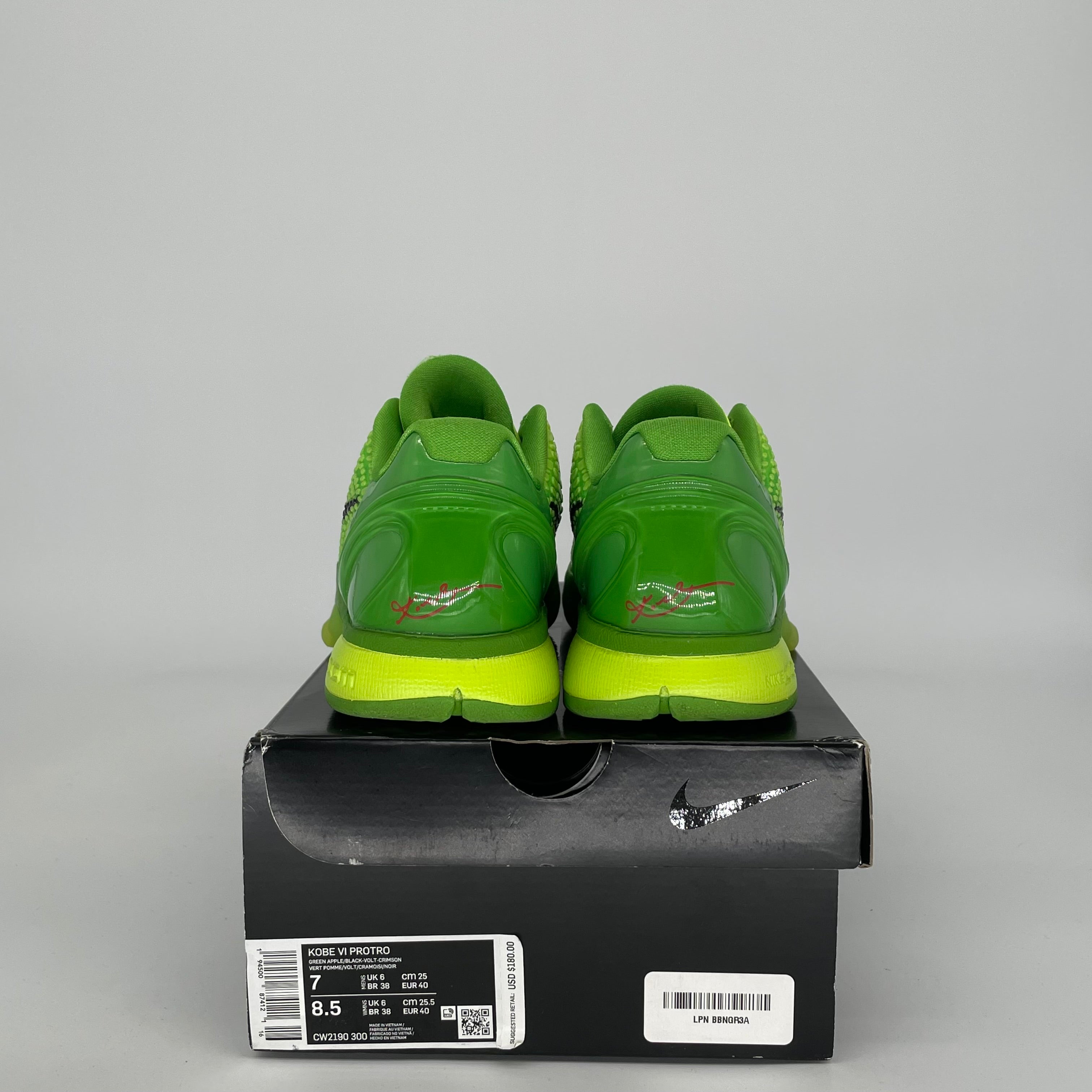 NIKE KOBE 6 PROTRO GRINCH SIZE 7 CW2190-300