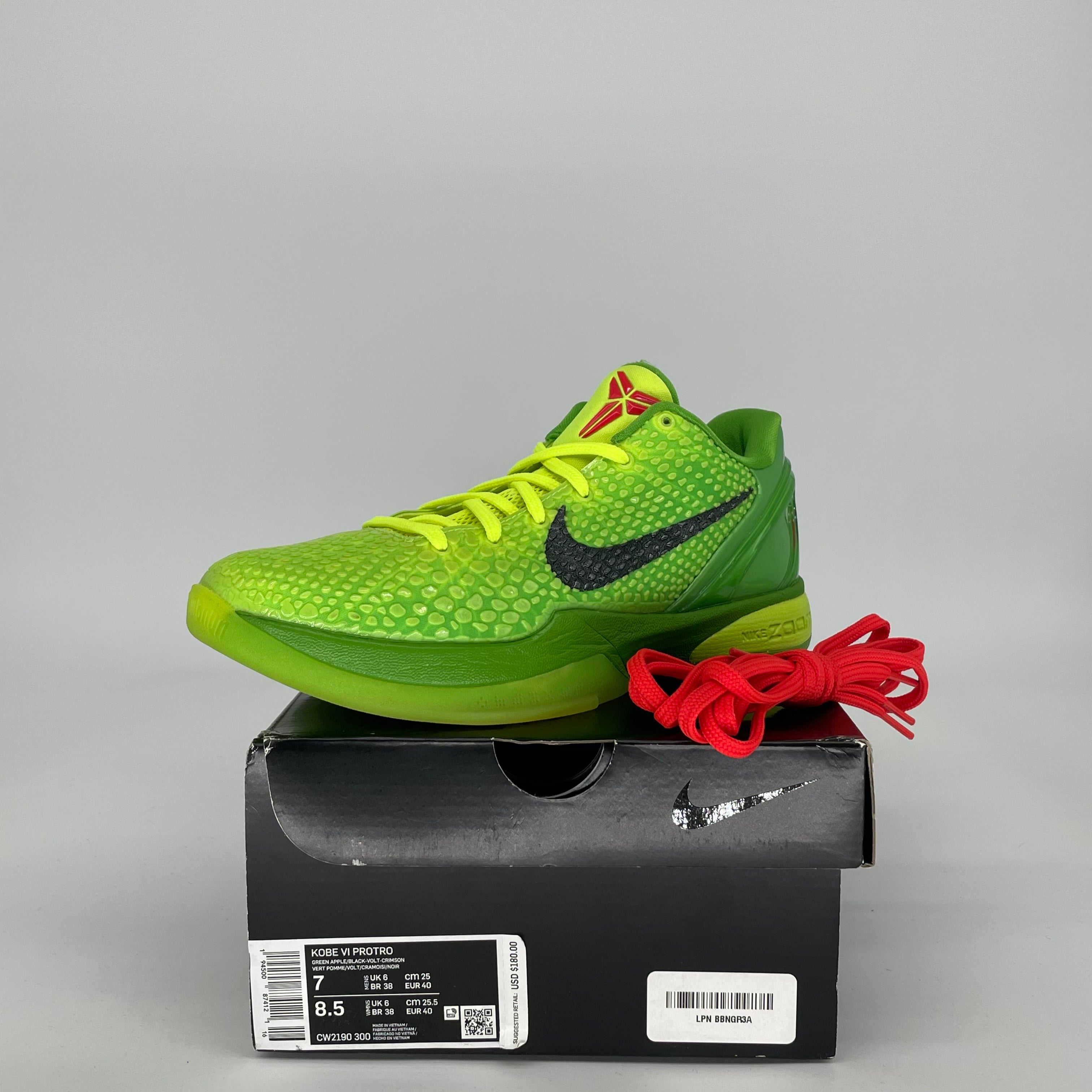 NIKE KOBE 6 PROTRO GRINCH SIZE 7 CW2190-300