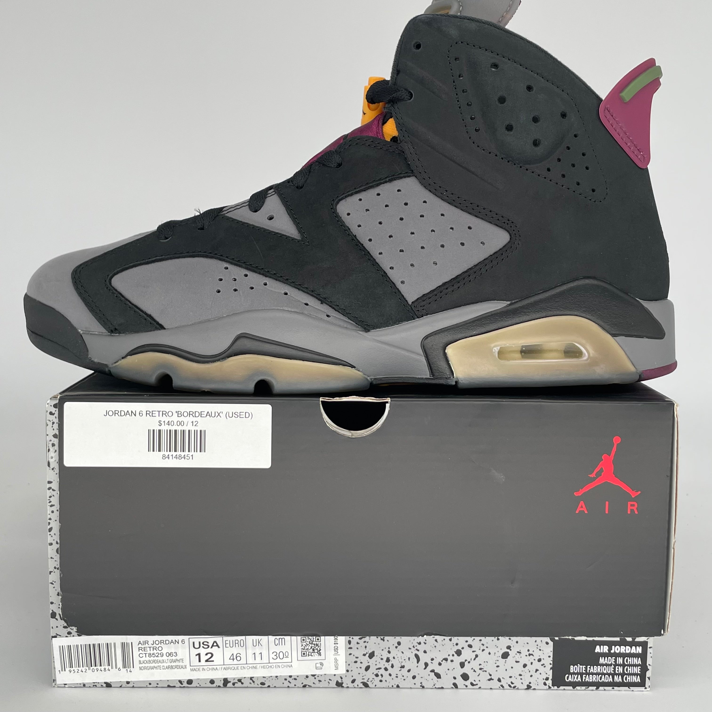 AIR JORDAN 6 BORDEAUX SIZE 12 CT8529-063