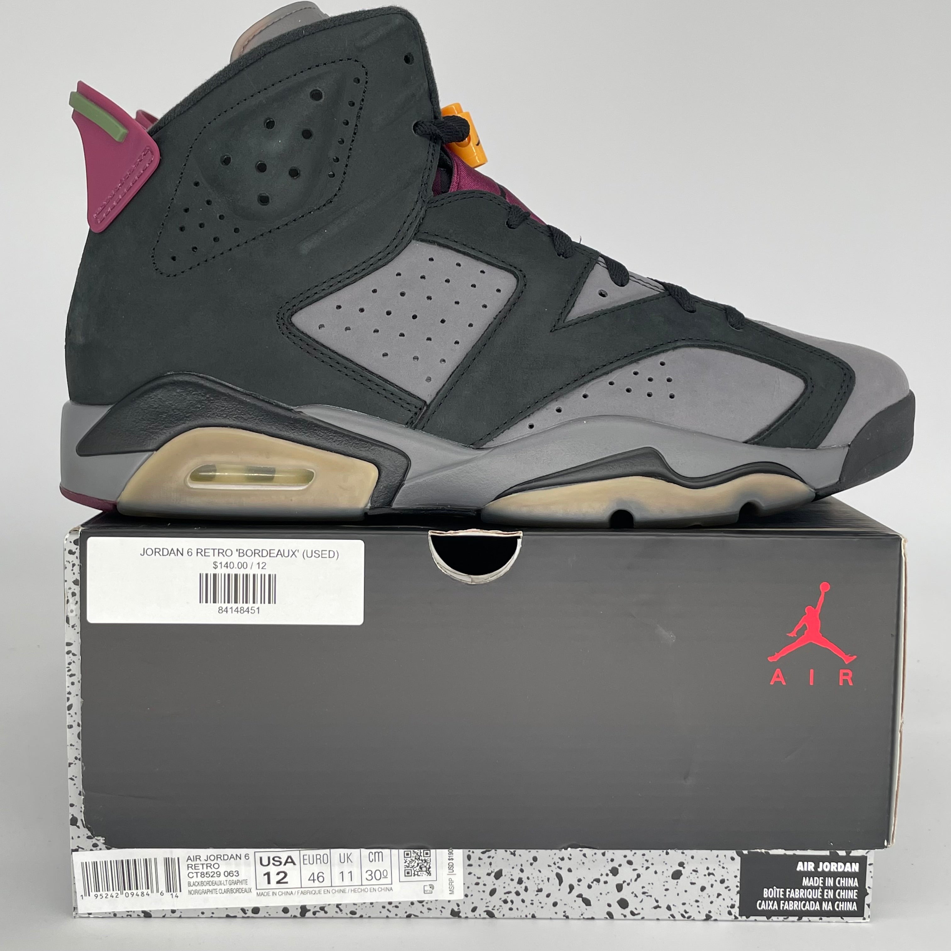 AIR JORDAN 6 BORDEAUX SIZE 12 CT8529-063