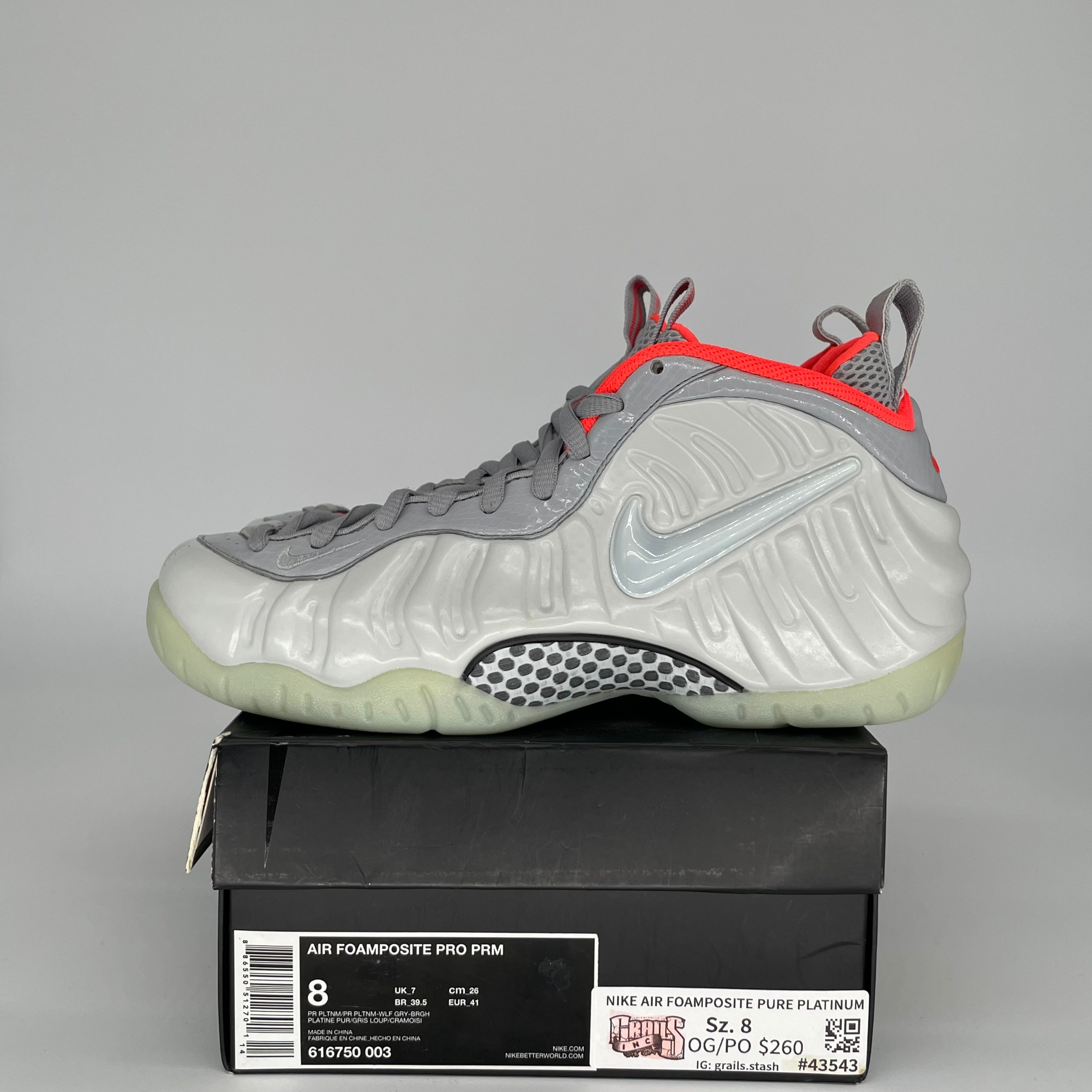 NIKE AIR FOAMPOSITE PURE PLATINUM SIZE 8 616750-003