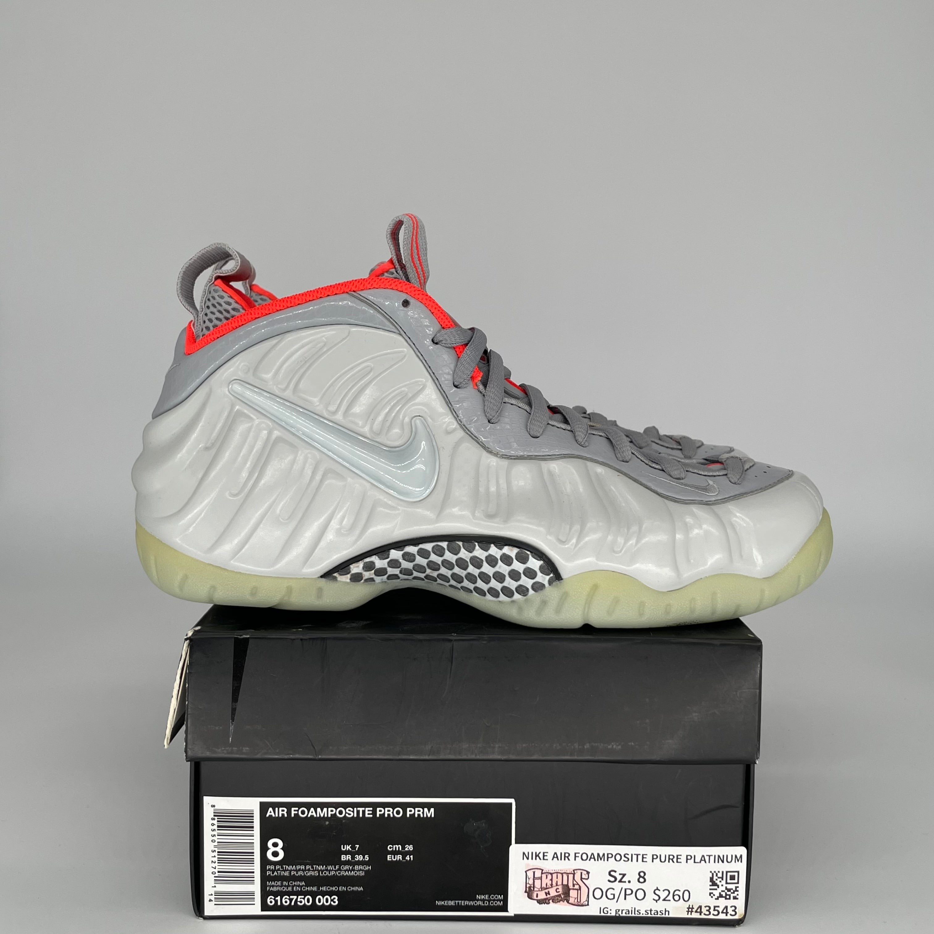 NIKE AIR FOAMPOSITE PURE PLATINUM SIZE 8 616750-003