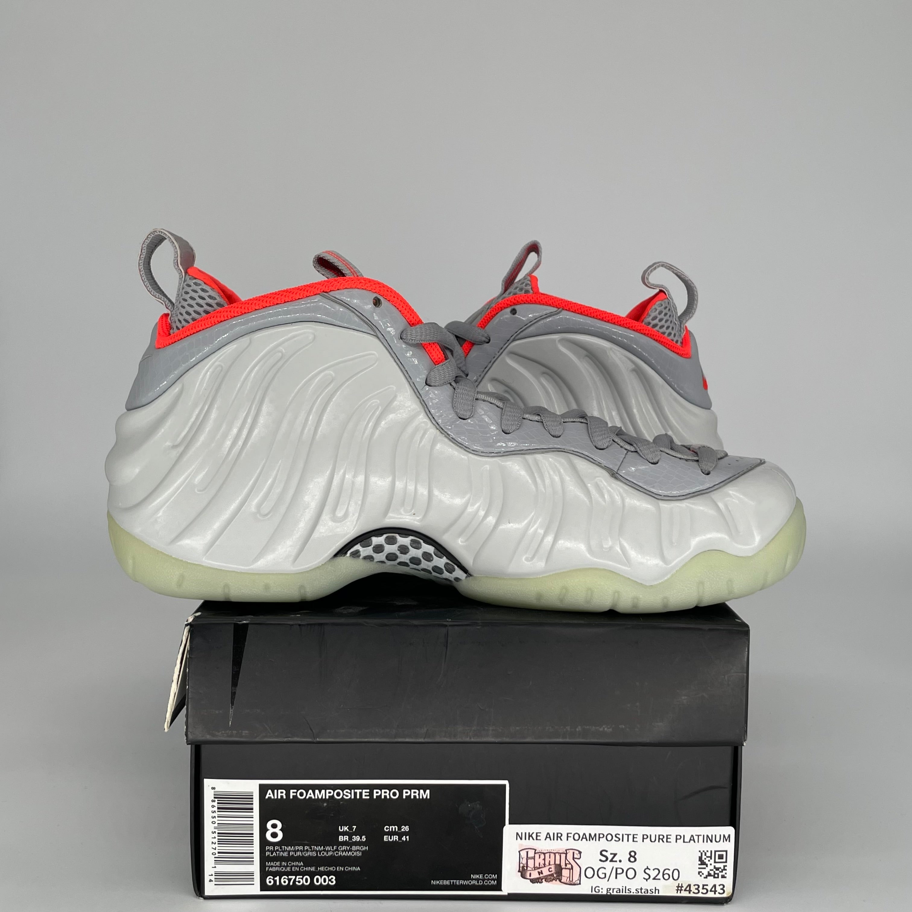 NIKE AIR FOAMPOSITE PURE PLATINUM SIZE 8 616750-003