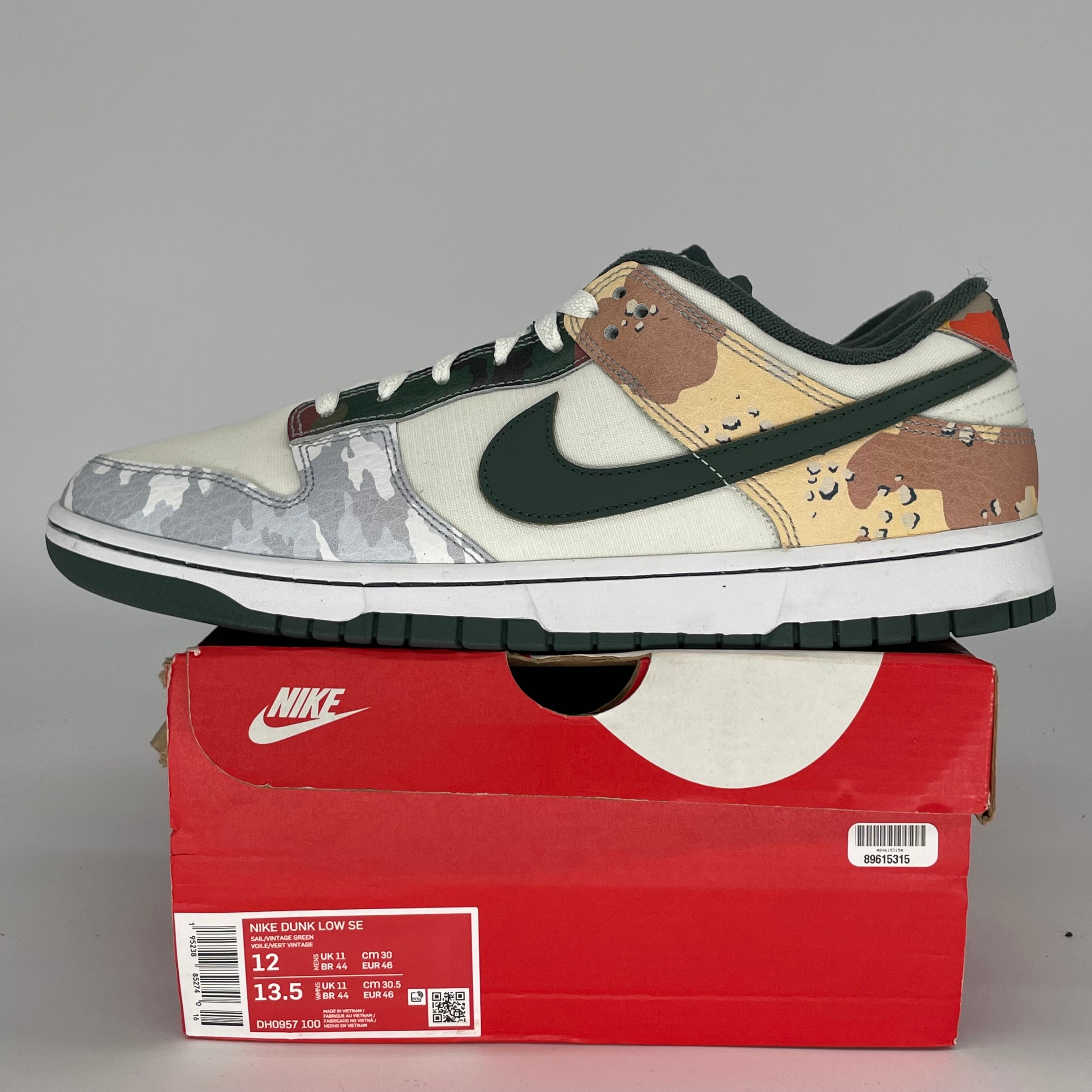 NIKE DUNK LOW SAIL MULTI CAMO SIZE 12 DH0957-100