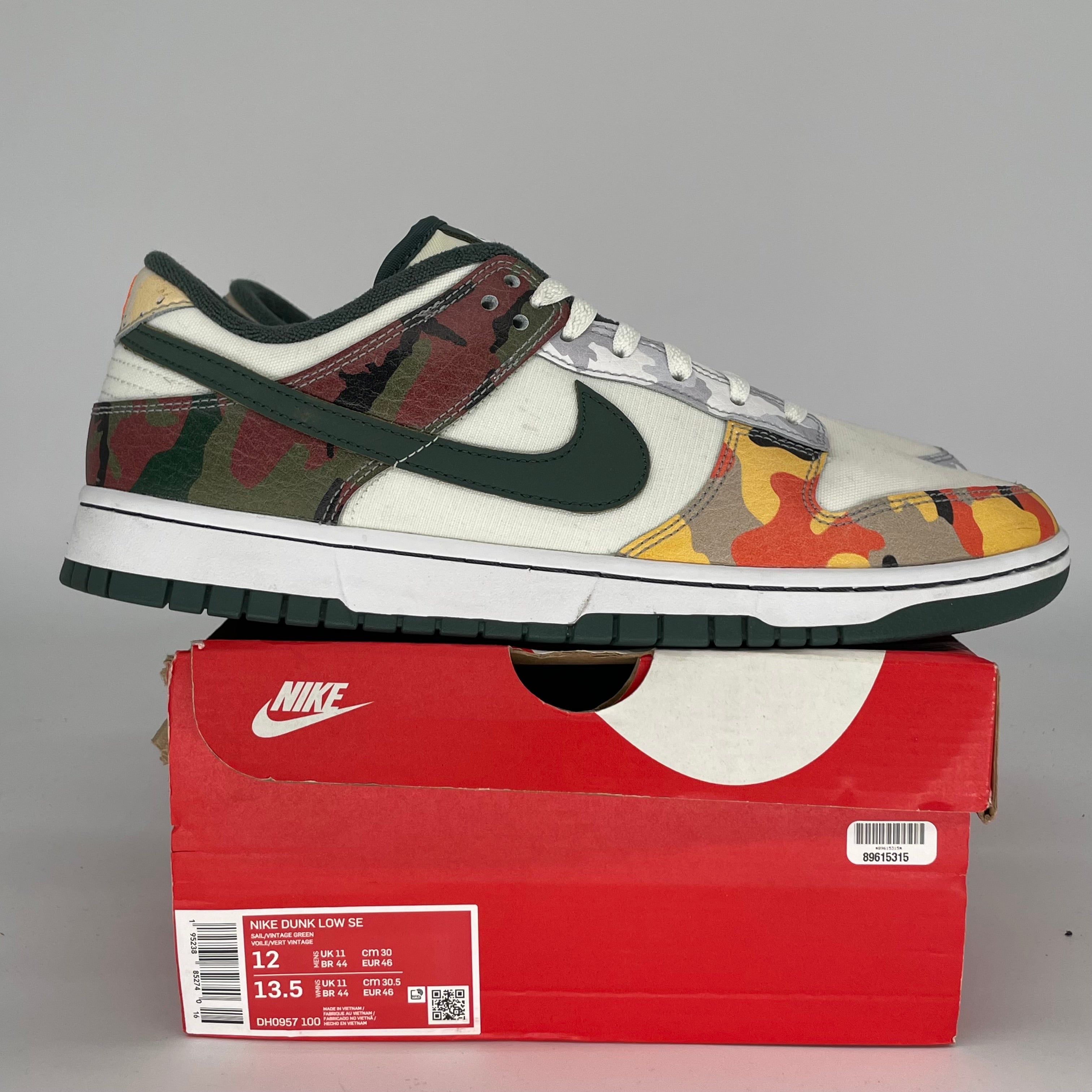 NIKE DUNK LOW SAIL MULTI CAMO SIZE 12 DH0957-100